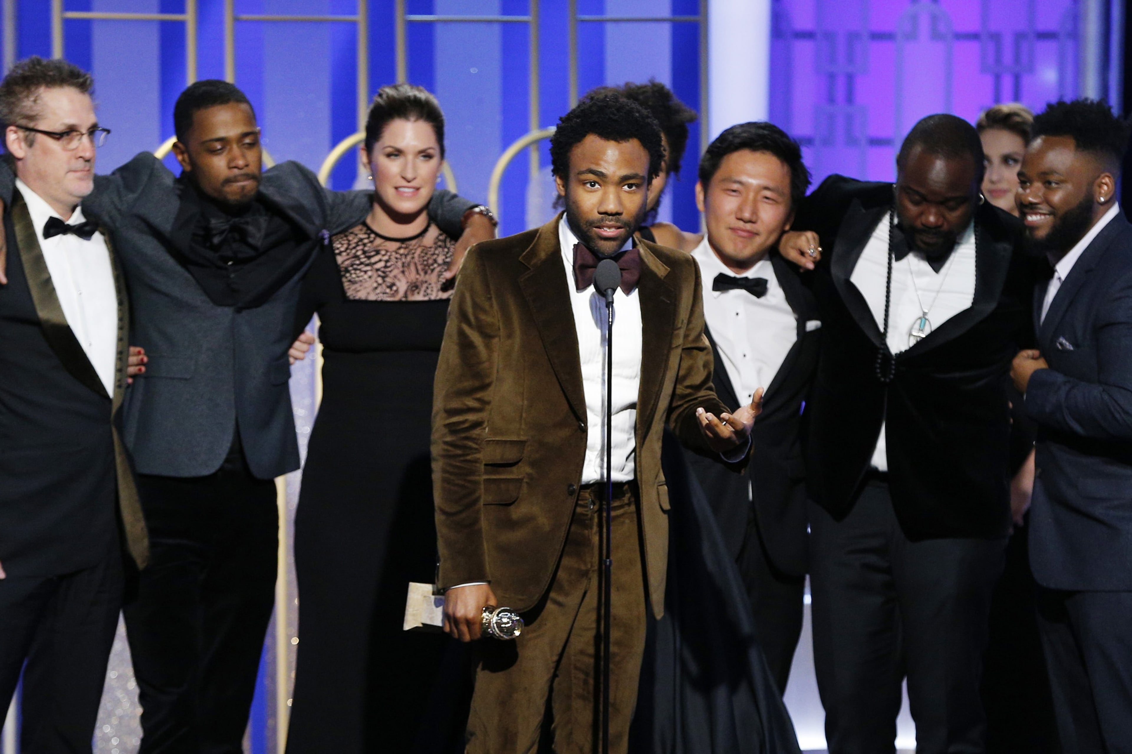 BEVERLY HILLS, CA - JANUARY 08: In this handout photo provided by NBCUniversal, creator, executive producer and actor Donald Glover accepts the award for Best Television Series - Musical or Comedy for the series "Atlanta" during the 74th Annual Golden Globe Awards at The Beverly Hilton Hotel on January 8, 2017 in Beverly Hills, California. (Photo by Paul Drinkwater/NBCUniversal via Getty Images)