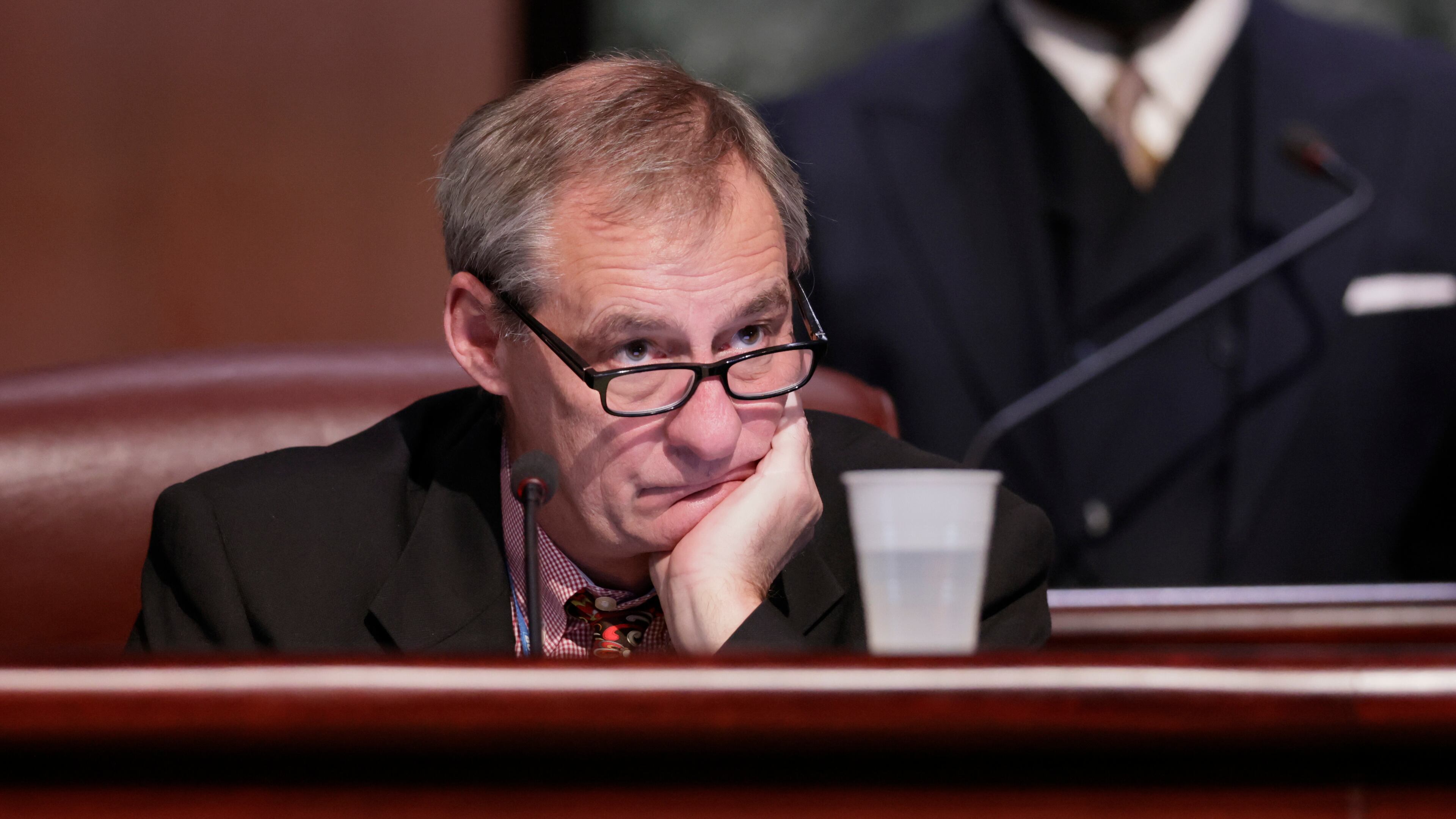 Council member Howard Shook sits on the dais during an Atlanta City Council meeting in 2022. (Bob Andres/AJC)