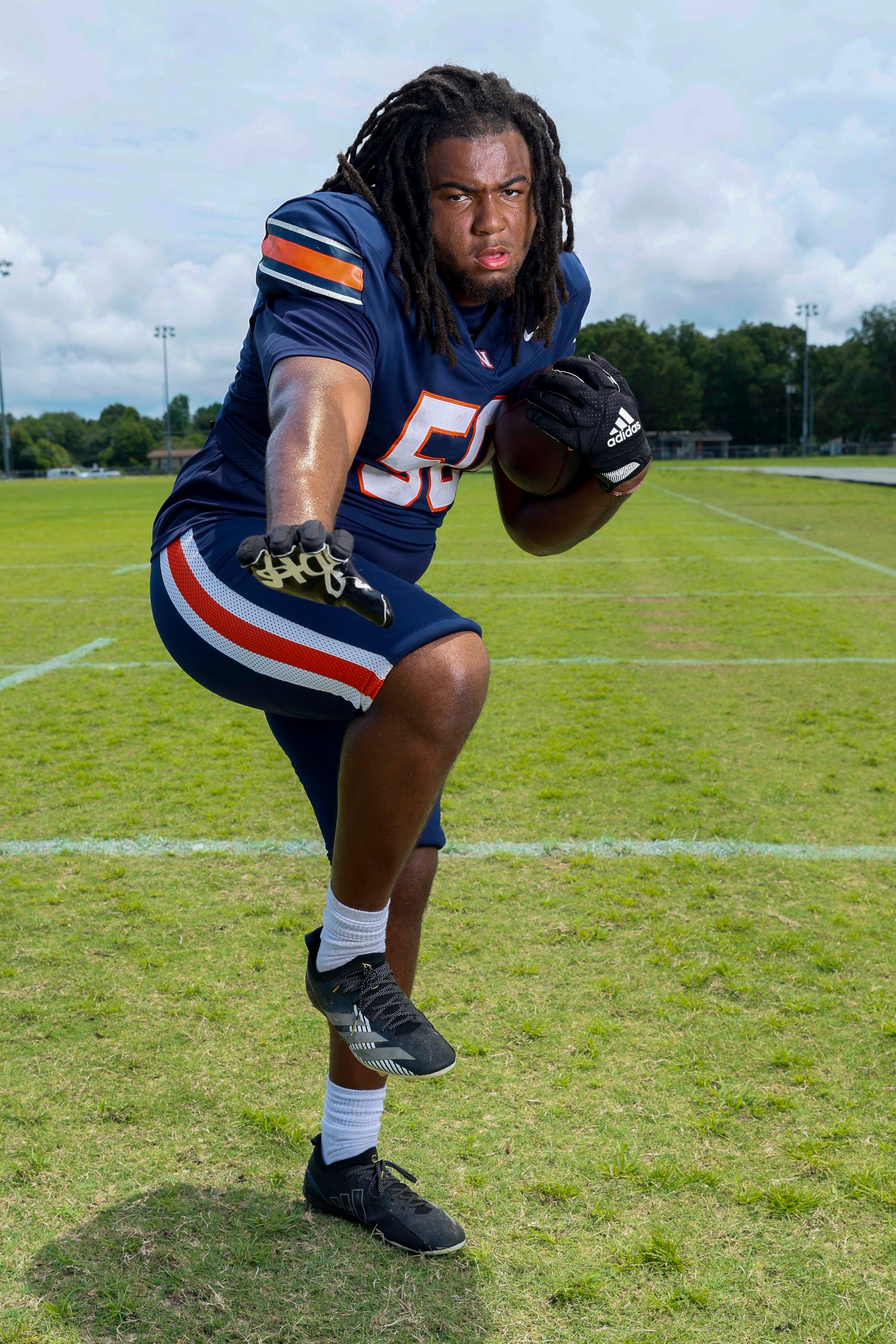 AJC Super 11 Northside (Warner Robins) defensive lineman Elijah Patmon poses for a portrait at Northside High School on Tuesday, July 14, 2026, in Macon, Ga. Patmon committed to Texas A&M. (Miguel Martinez/AJC)