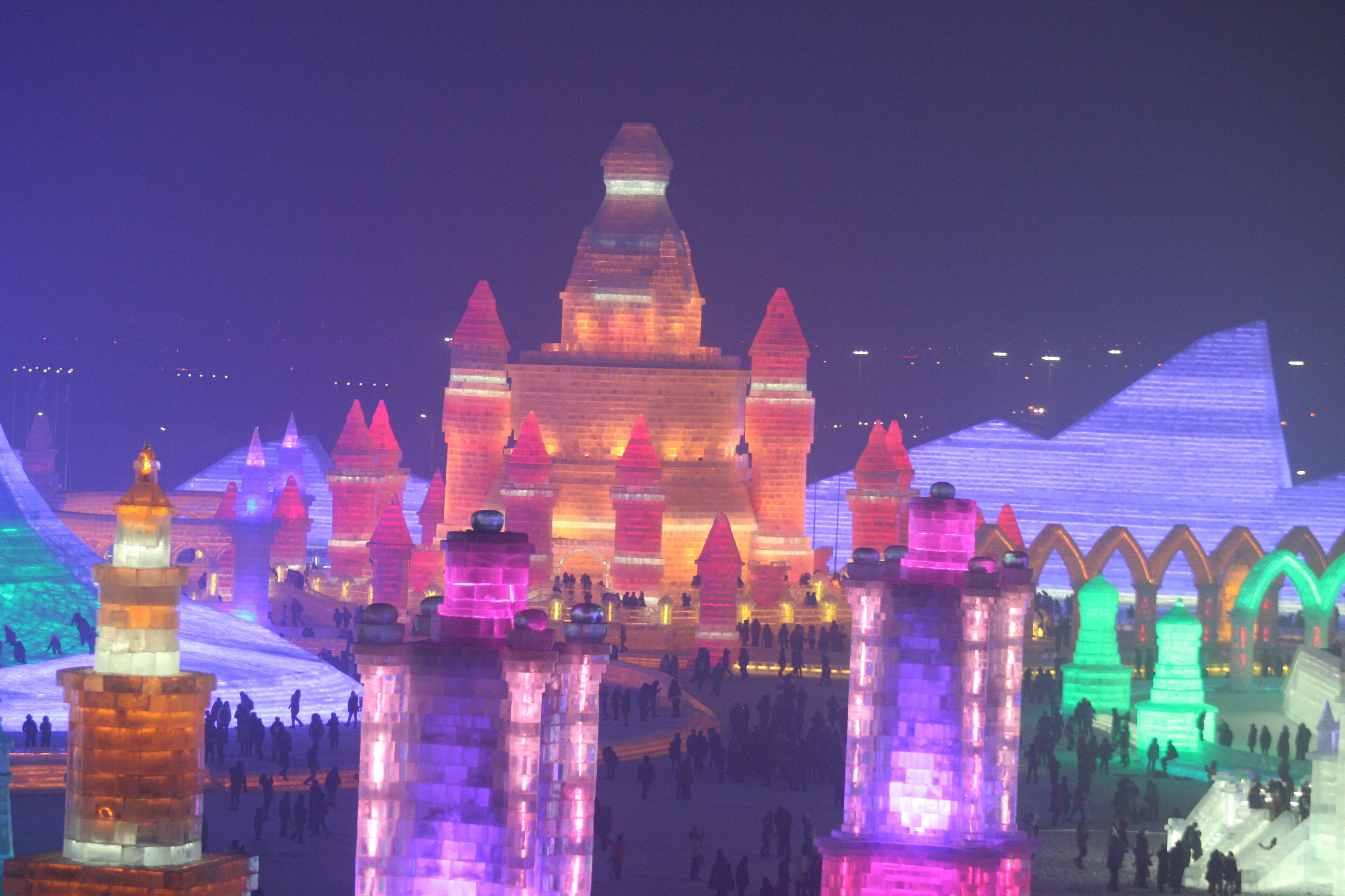 HARBIN, CHINA - DECEMBER 22: (CHINA OUT) Tourists visit the 17th Harbin Ice And Snow World during its test run on December 22, 2015 in Harbin, China. The event will run from December 25, 2015 to February 25, 2016. (Photo by ChinaFotoPress/ChinaFotoPress via Getty Images)