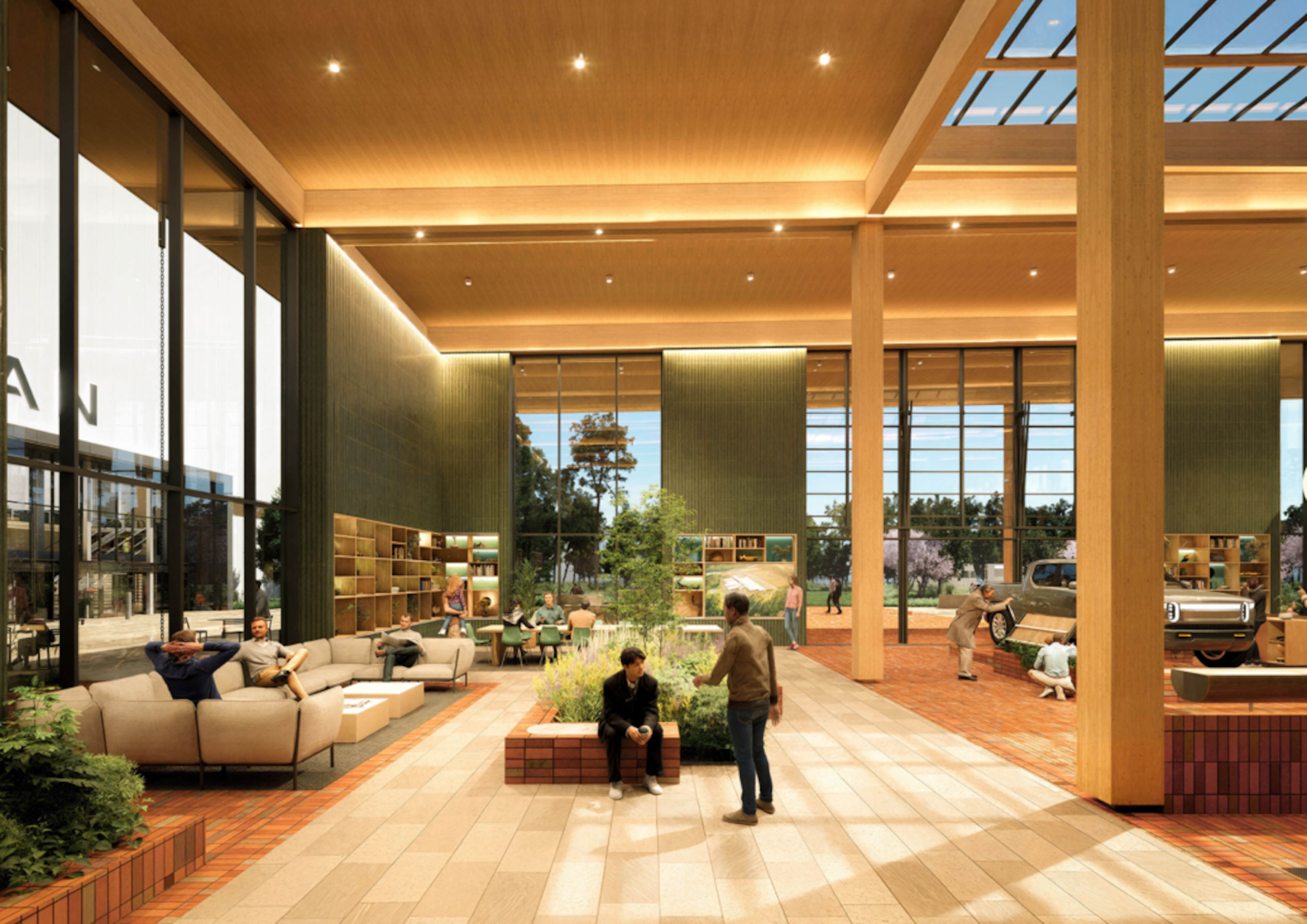 This is a rendering of the inside of Rivian's planned service delivery center at its future $5 billion factory in Georgia. (Courtesy of Rivian)