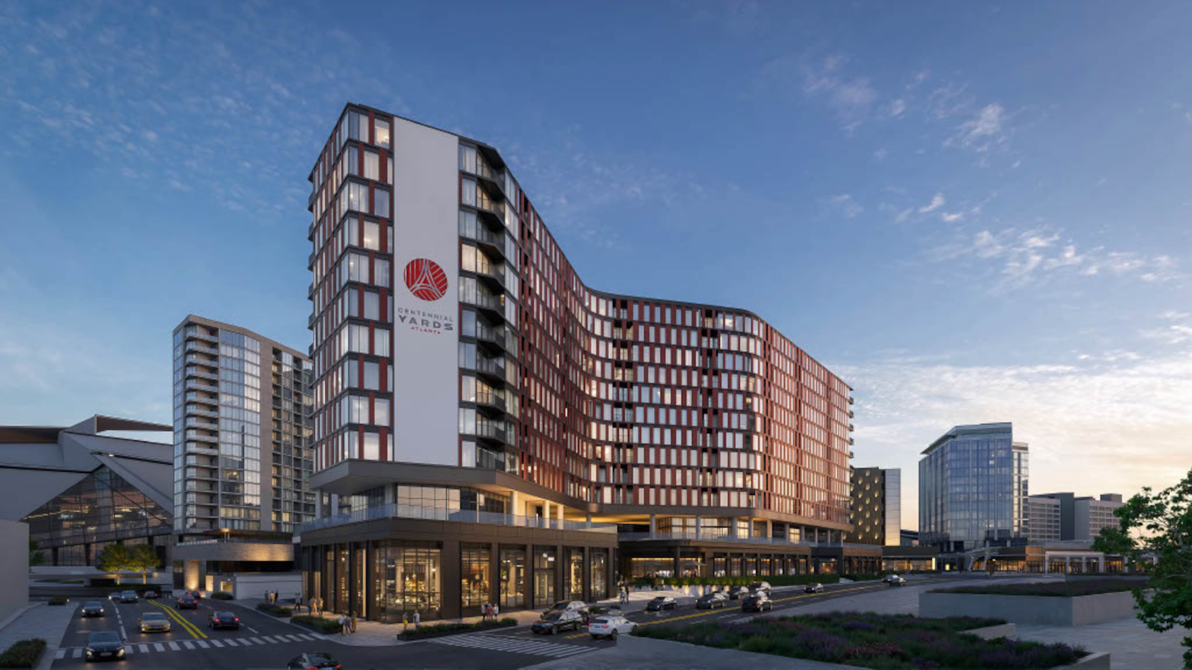 This is a rendering of a planned apartment building at Centennial Yards in downtown Atlanta. It's poised to occupy a site adjacent to the Richard B. Russell Federal Building and was detailed in a 2026 submission to the Atlanta development review committee. (Courtesy of Centennial Yards / Cooper Carry)