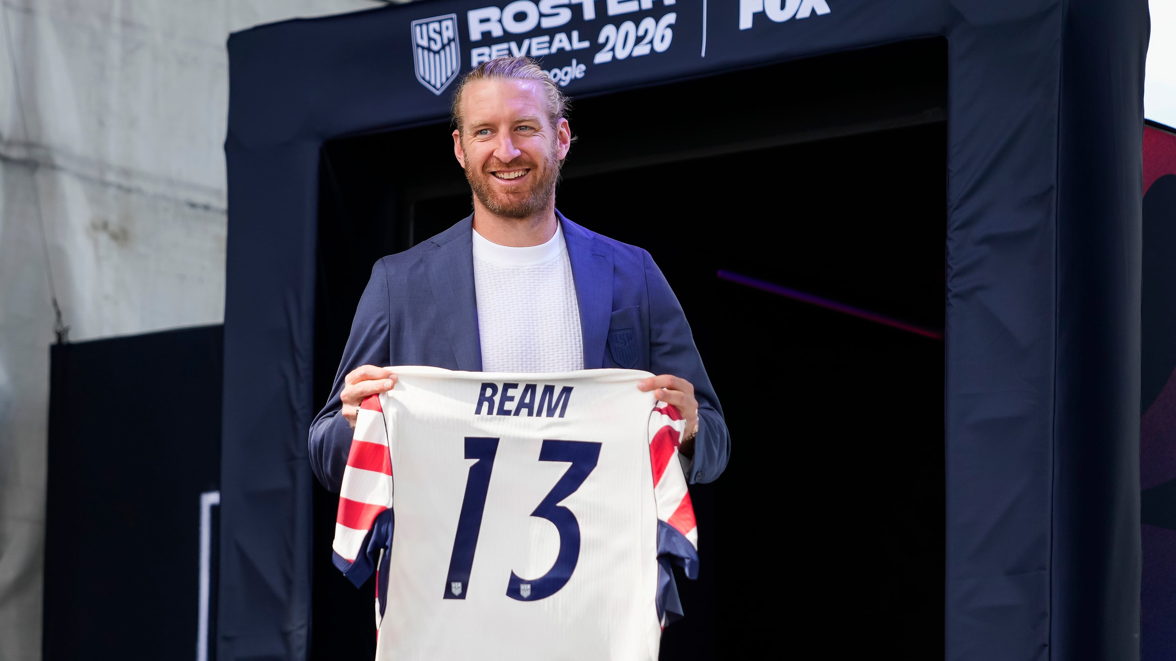 Defender Tim Ream of the United States men's national soccer team is presented during the announcement of the team roster on Tuesday, May 26, 2026, in New York City, ahead of the 2026 FIFA World Cup. (AP Photo/Eduardo Munoz Alvarez)