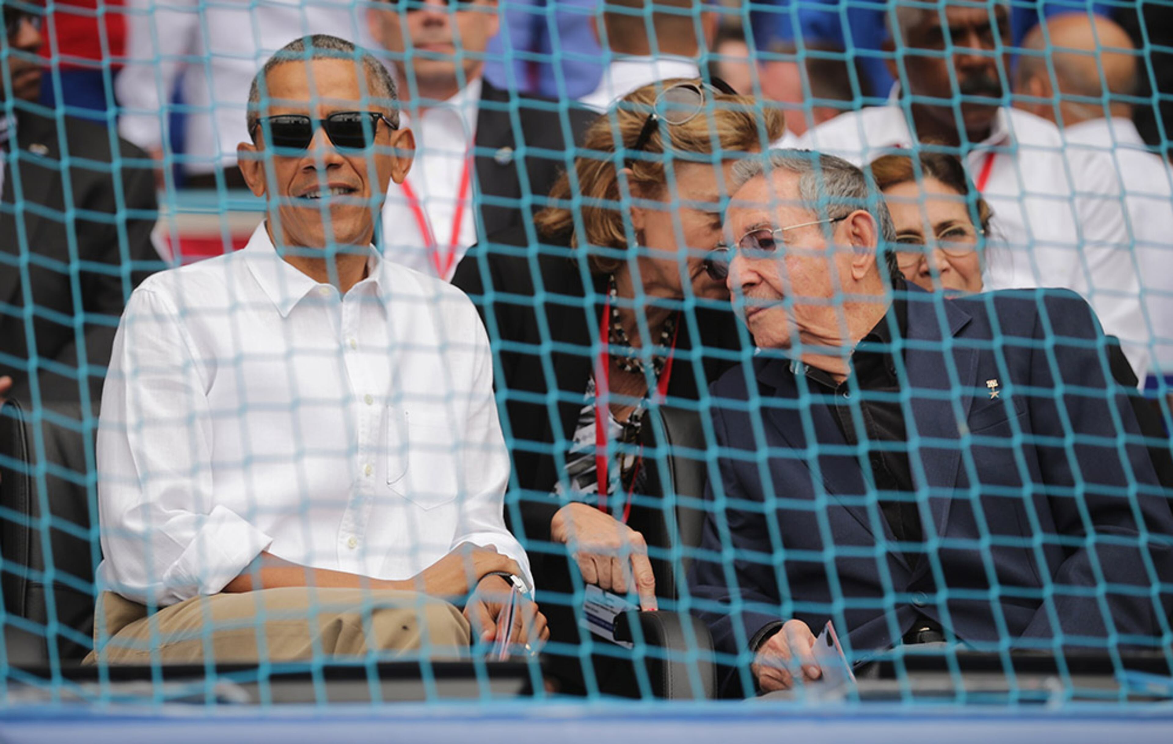 U.S. President Barack Obama (L) and Cuban President Raul Castro arrive for an exposition game between the Cuban national team and the Major League Baseball team Tampa Bay Devil Rays at the Estado Latinoamericano March 22, 2016 in Havana, Cuba. This is the first time a sittng president has visited Cuba in 88 years.