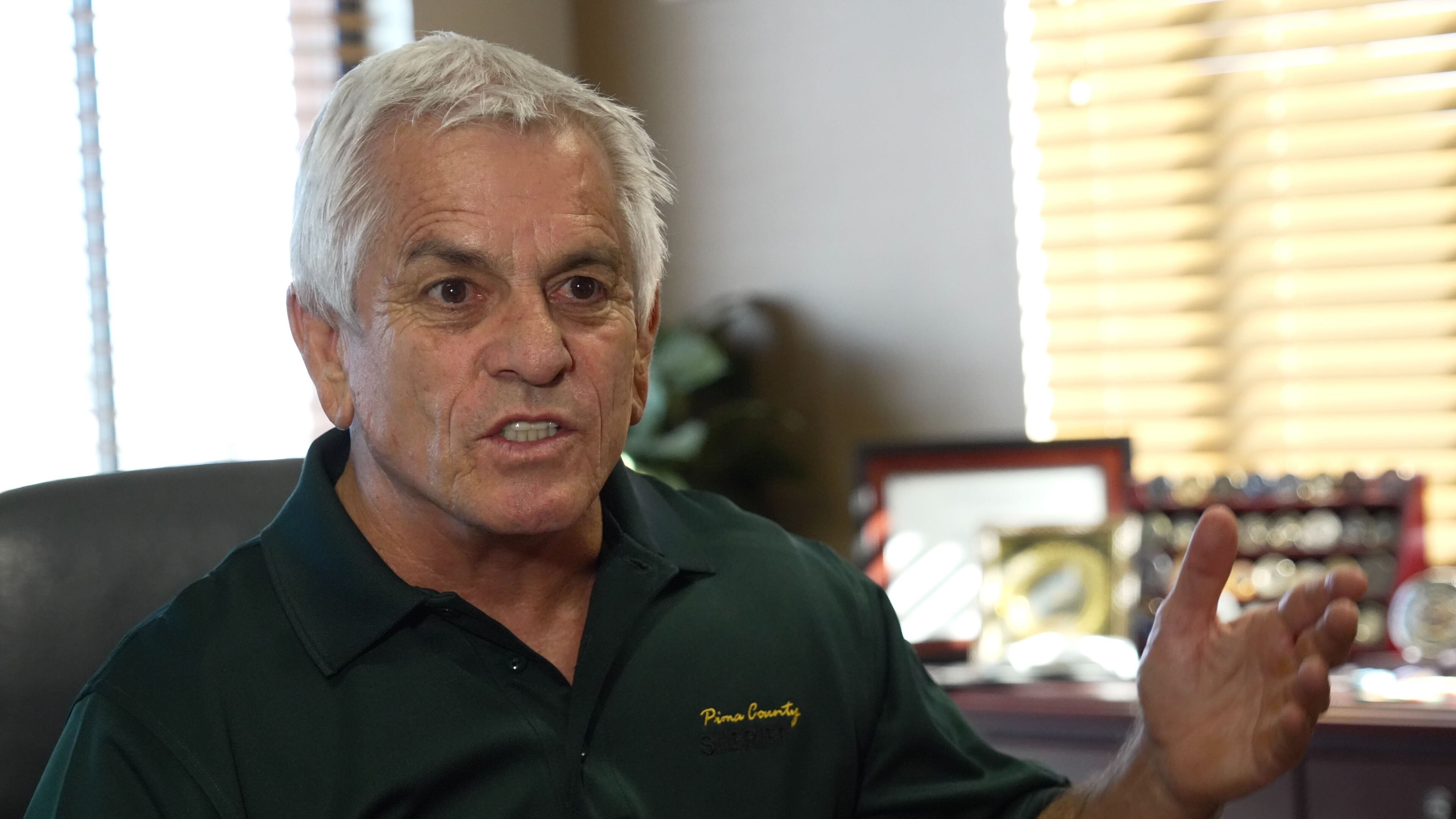 Pima County, Ariz., Sheriff Chris Nanos speaks with The Associated Press, Friday, Feb. 6, 2026, in Tucson, Ariz. (AP Photo/Ty ONeil)