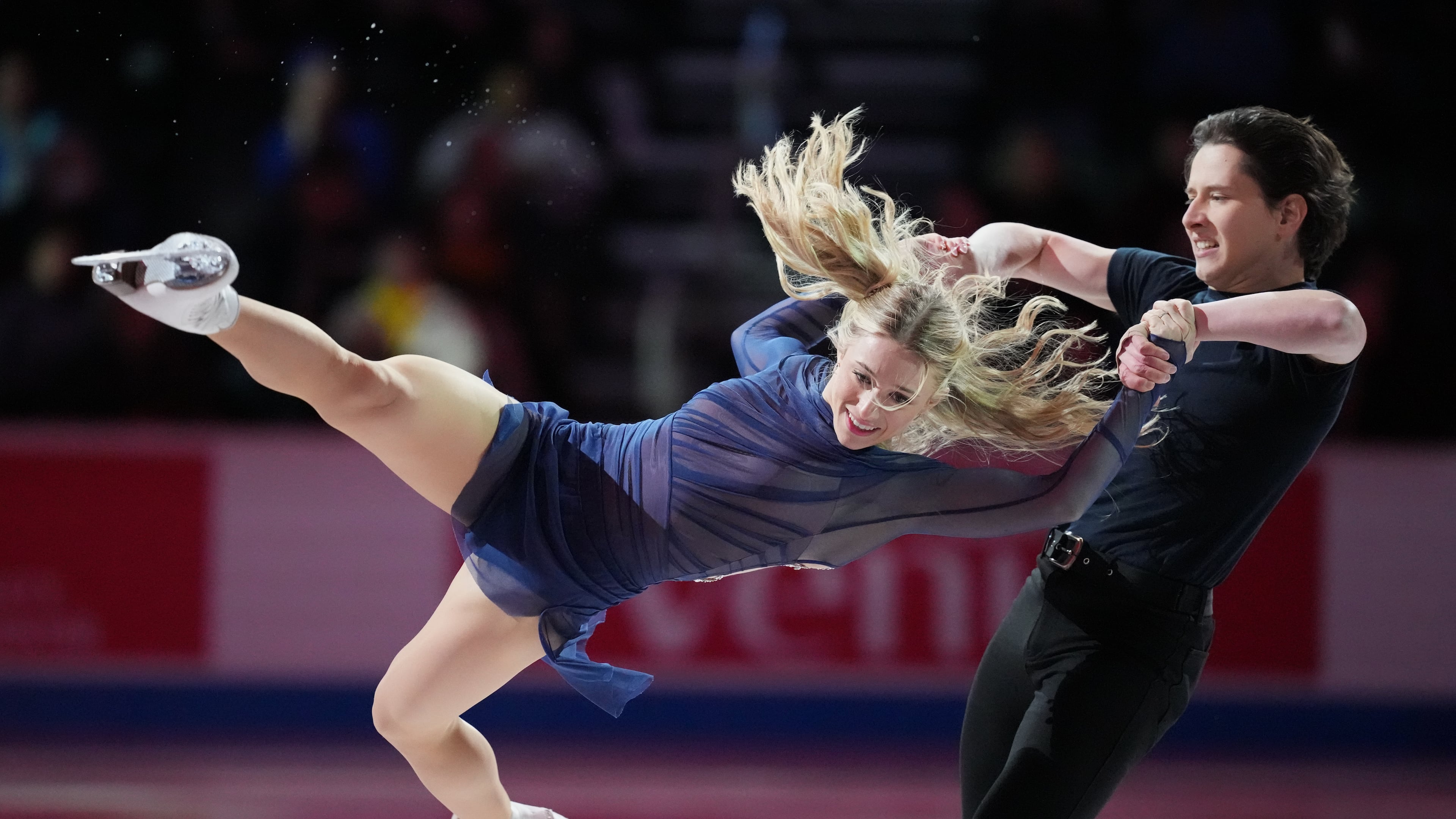 Emilea Zingas and Vadym Kolesnik skates during the "Making Team USA" performance at the U.S. Figure Skating Championships, Sunday, Jan. 11, 2026, in St. Louis. (AP Photo/Stephanie Scarbrough)