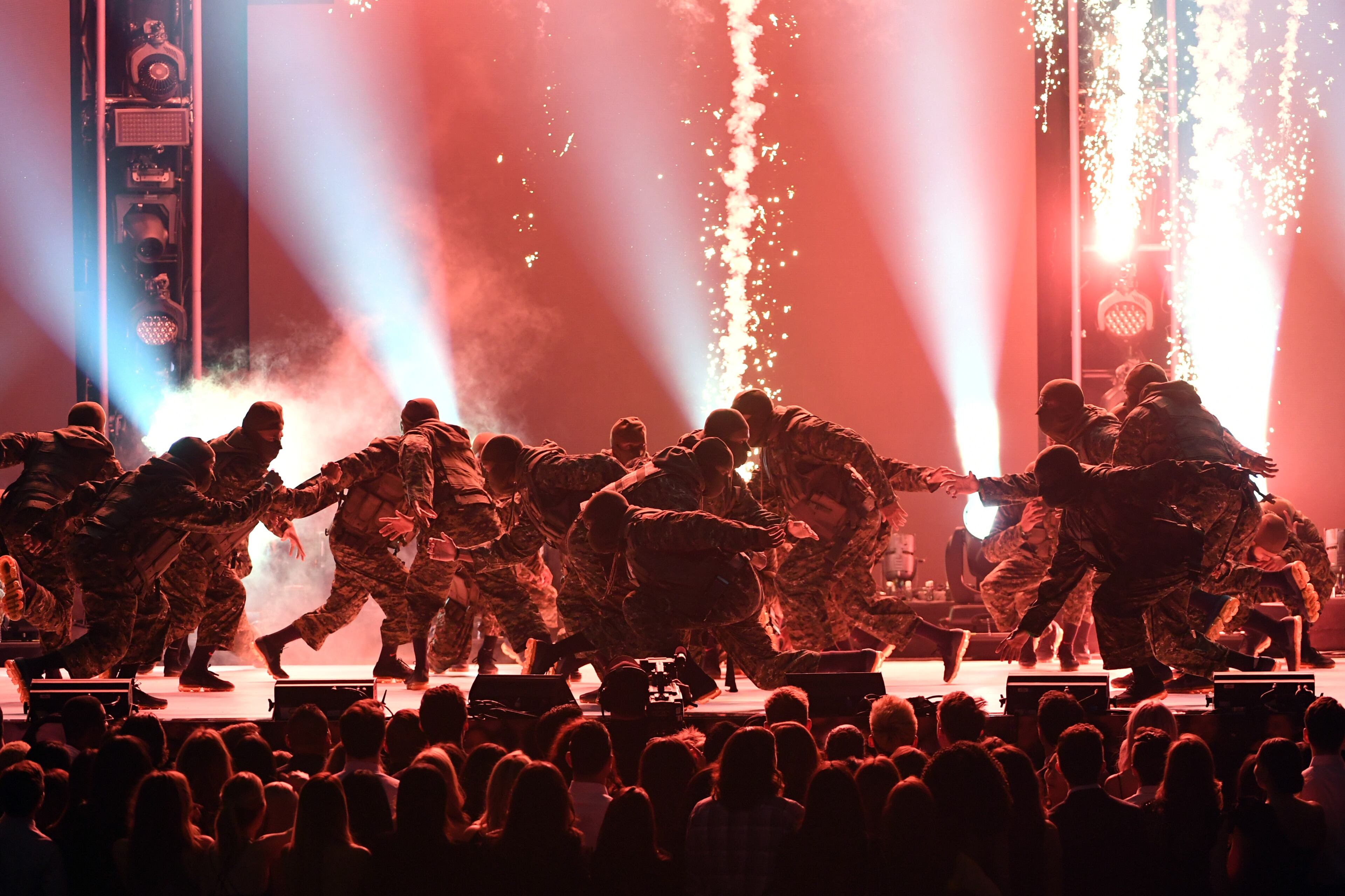 NEW YORK, NY - JANUARY 28: Dancers for Kendrick Lamar's performance onstage during the 60th Annual GRAMMY Awards at Madison Square Garden on January 28, 2018 in New York City. (Photo by Kevin Winter/Getty Images for NARAS)
