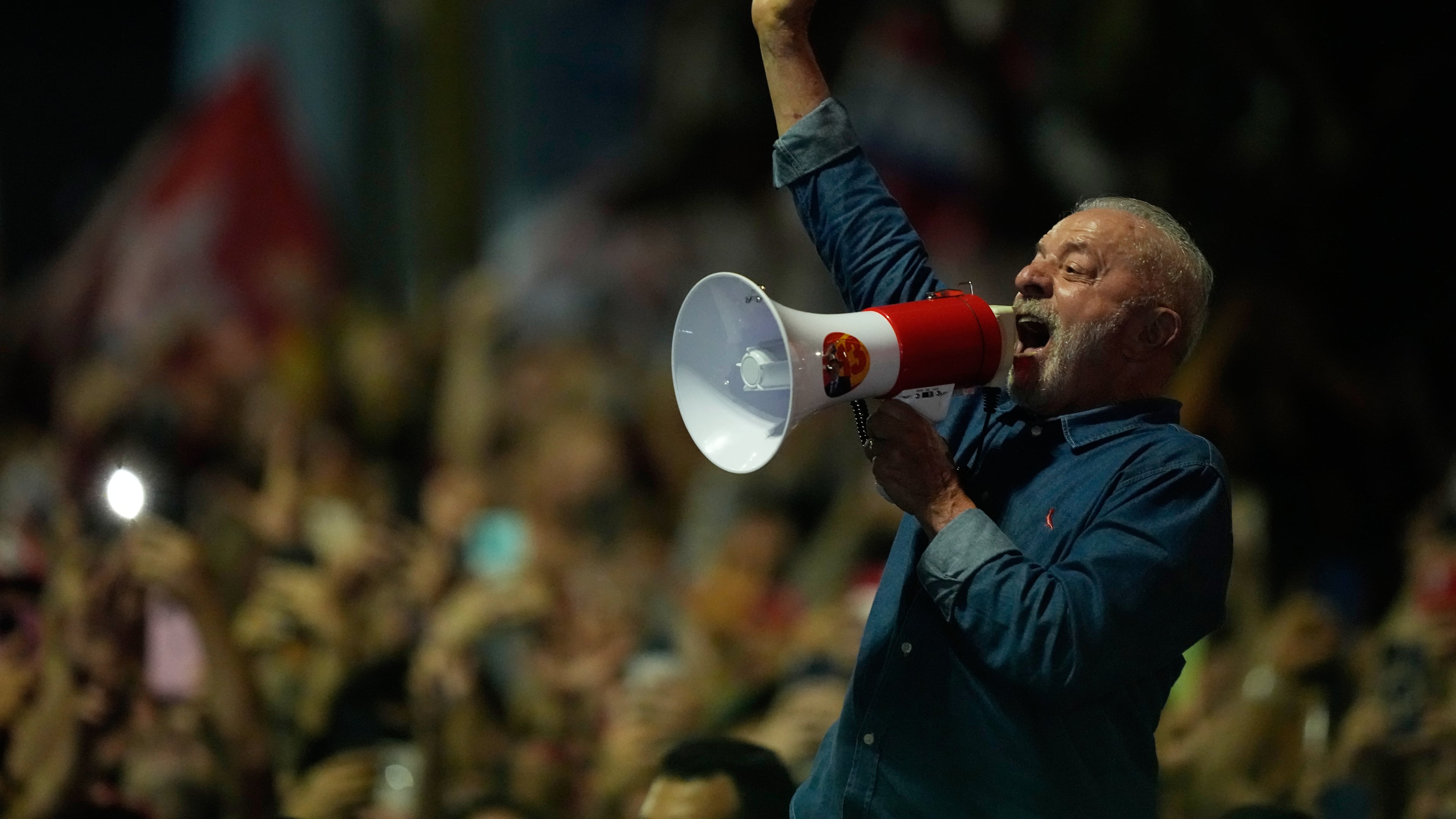 President Luiz Inacio Lula da Silva addresses supporters during a victory rally after winning a fourth term in the presidential runoff on Paulista Avenue in Sao Paulo, Brazil, Sunday, Oct. 25, 2026. (AP Photo/Natacha Pisarenko)