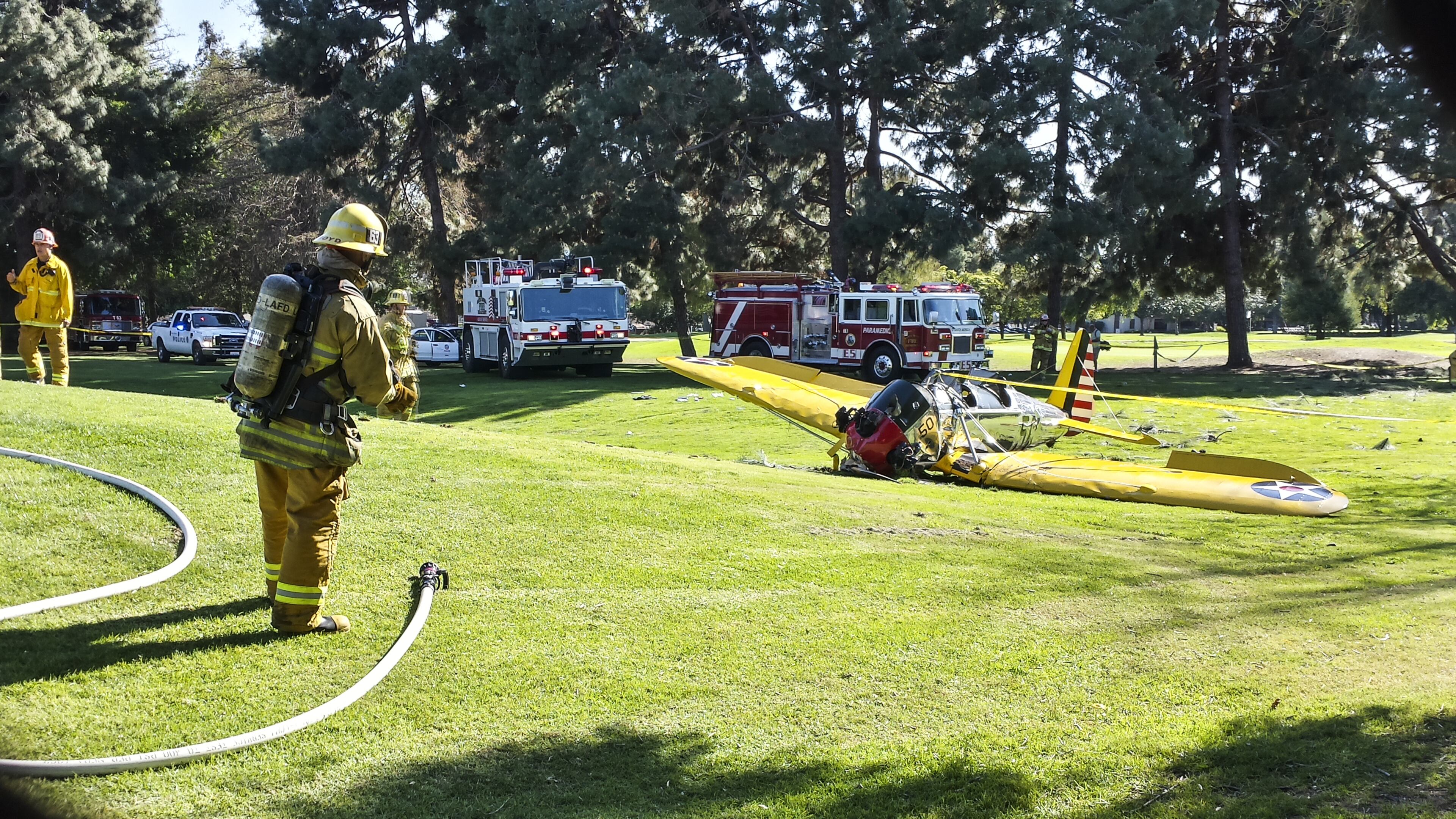 A general view at the Penmar Golf Course after a single-engine plane piloted by actor Harrison Ford crashed on March 5, 2015 in Venice, California. Ford was reportedly taken to a nearby hospital in fair to moderate condition. (Photo by Rich Polk/Getty Images)