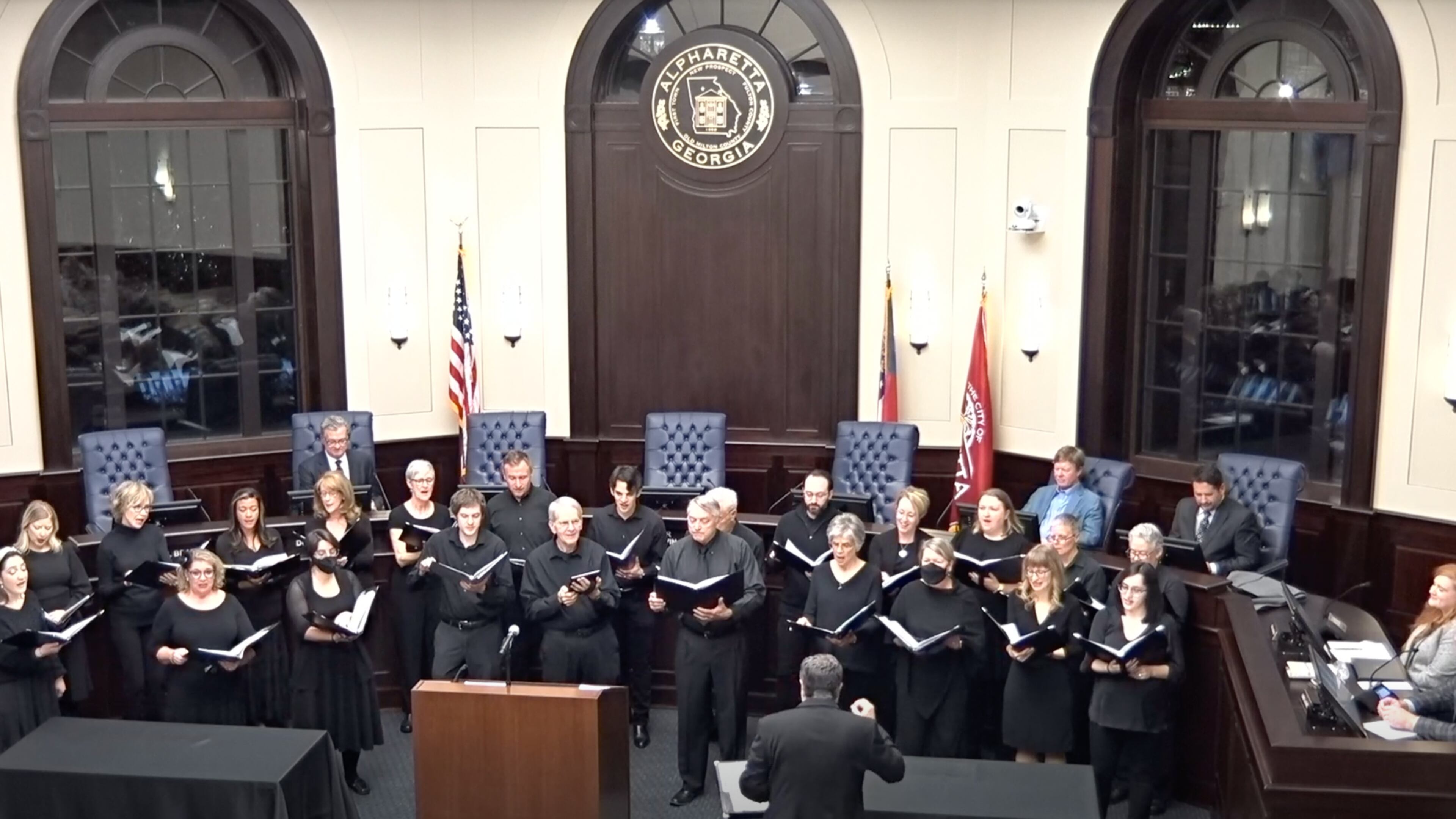 The event included The Alpharetta Symphony and Alpharetta Community Chorus separately performing musical selections before and after the swearing-in of Mayor Jim Gilvin and councilmembers; and the appointment of members to boards and commissions. Courtesy City of Alpharetta