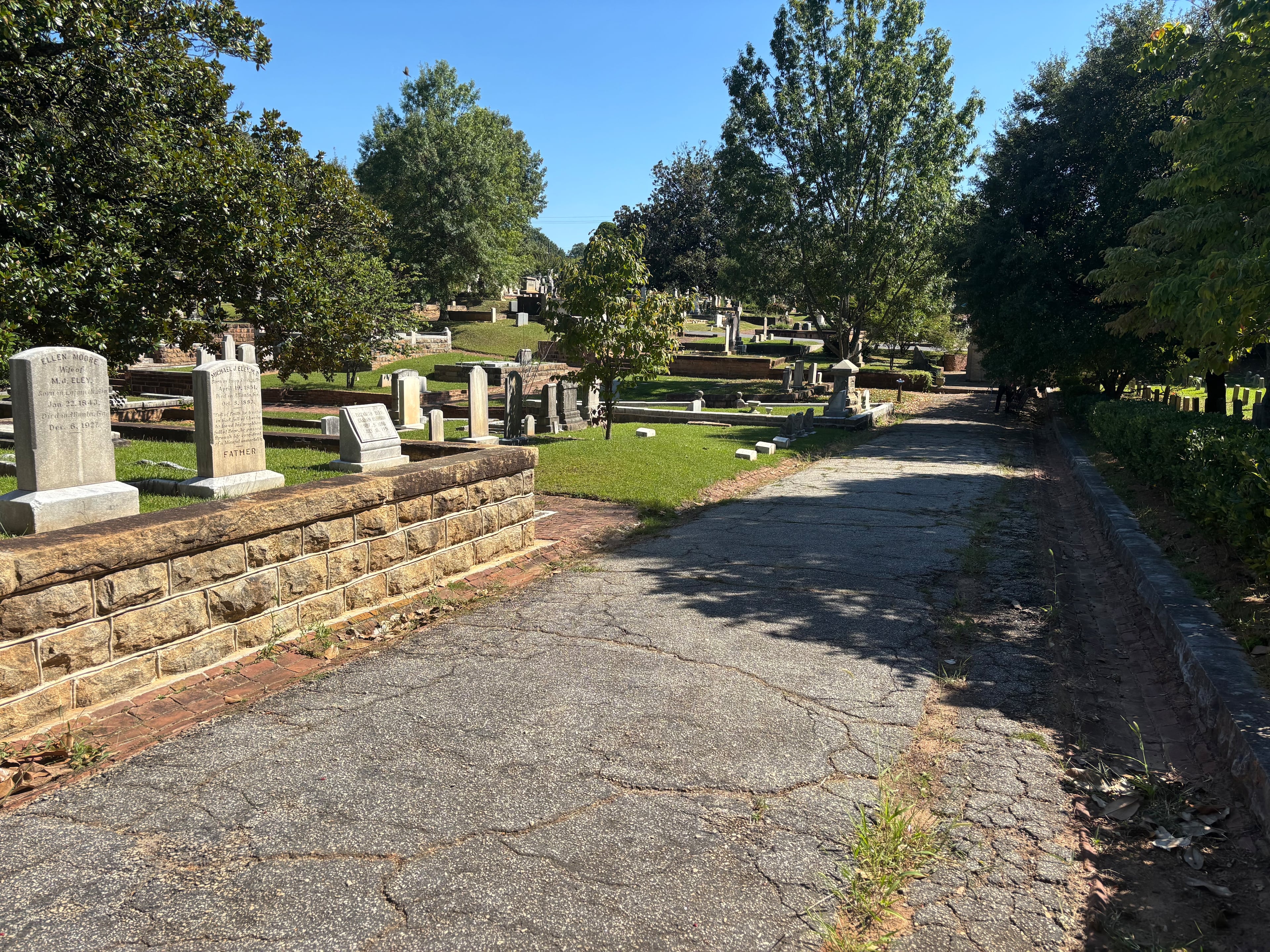 The columbarium will be built on this plot of land and unused road in the southeast area of the cemetery, officials said. (David Aaro/AJC)
