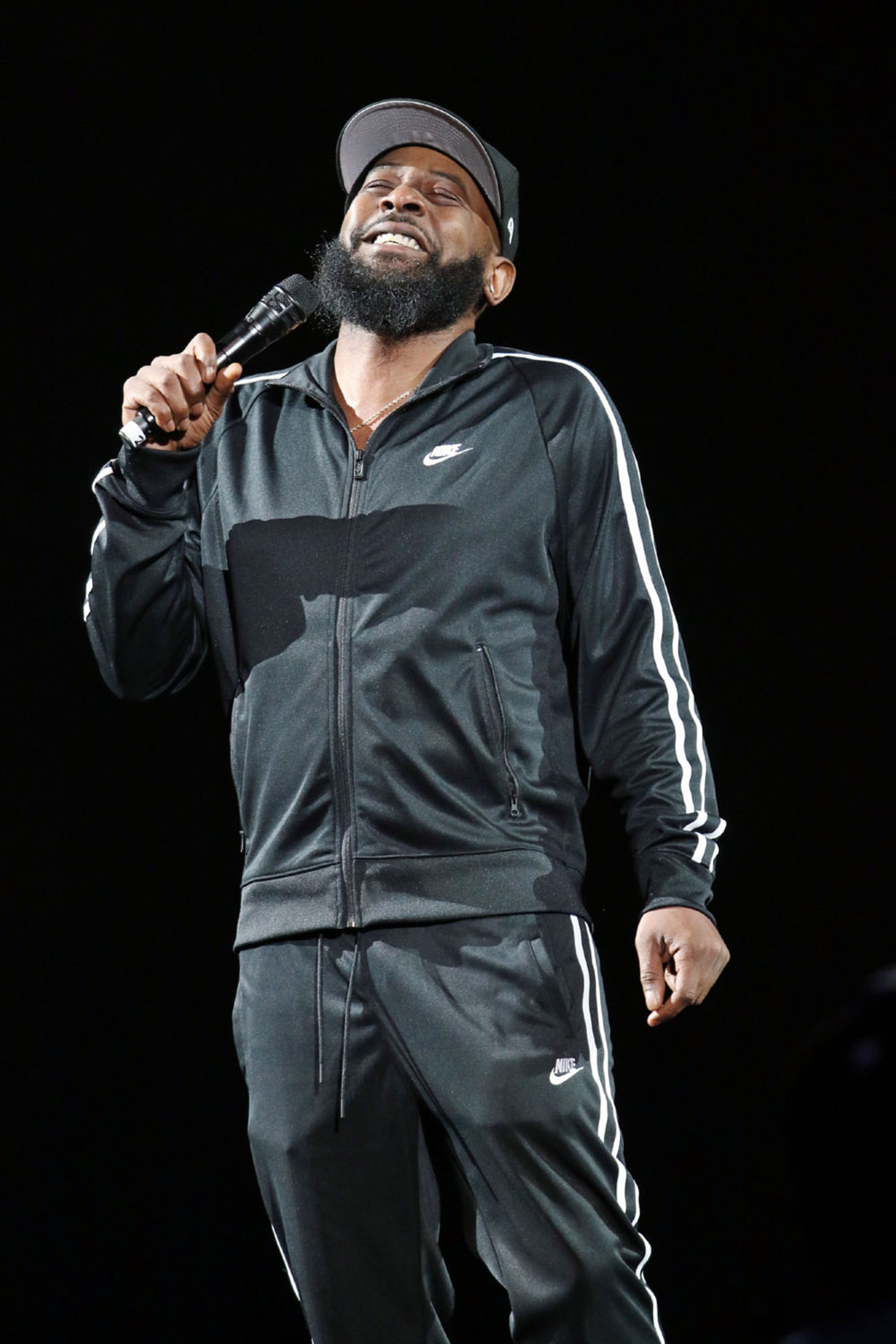 Karlous Miller performs at The "In Real Life Comedy Tour", the first of four sold-out shows (two nights), in a socially distanced and limited seating setup at State Farm Arena on Friday night, May 7, 2021. The show also featured Mike Epps, Kountry Wayne, DC Young Fly, Lavell Crawford and Henry Welch. (Photo: Robb Cohen for The Atlanta Journal-Constitution)