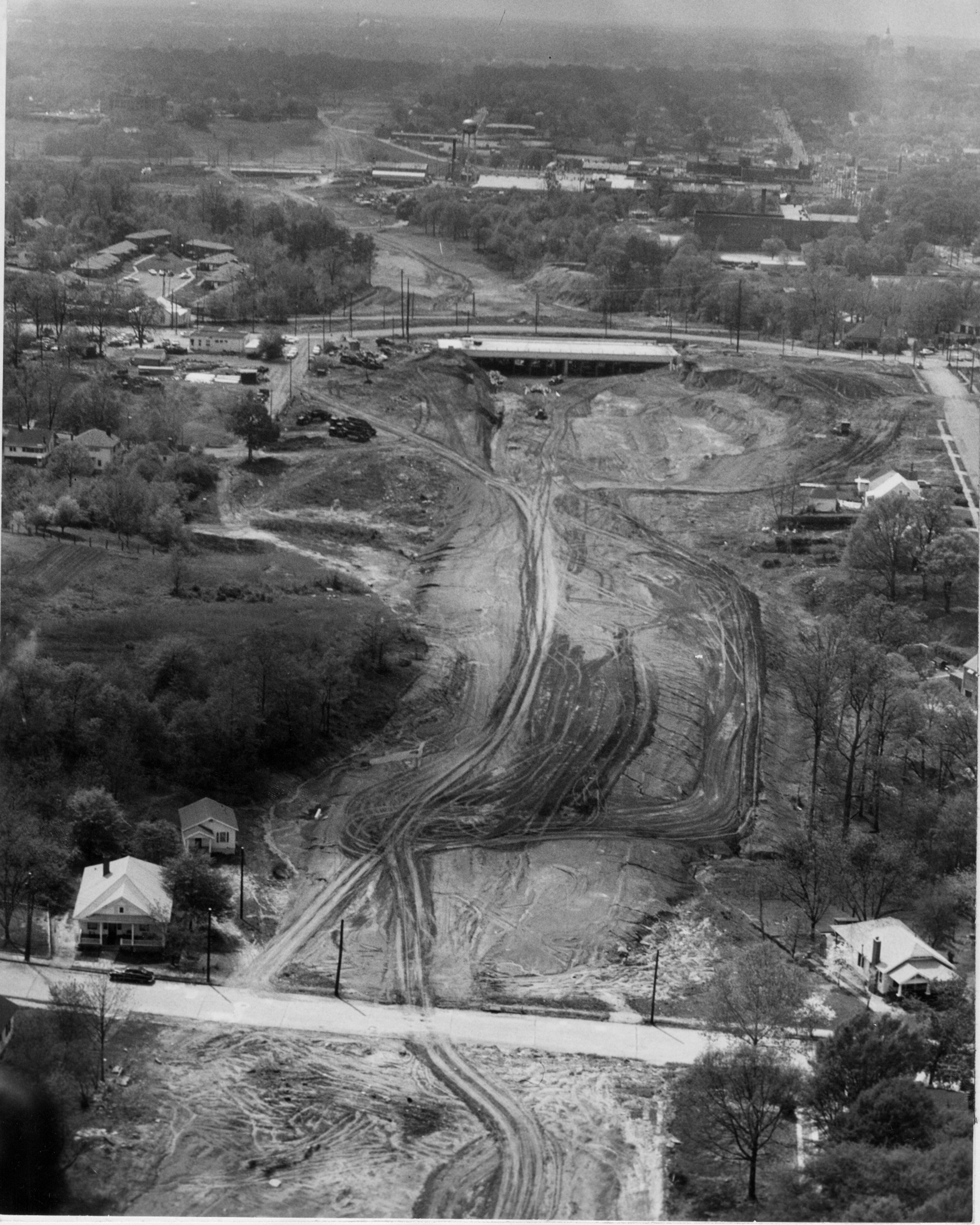 April, 1960 - Atlanta, Ga - Aerial view of East Expressway (I-20) construction - Candler Road - Hill Street stretch.