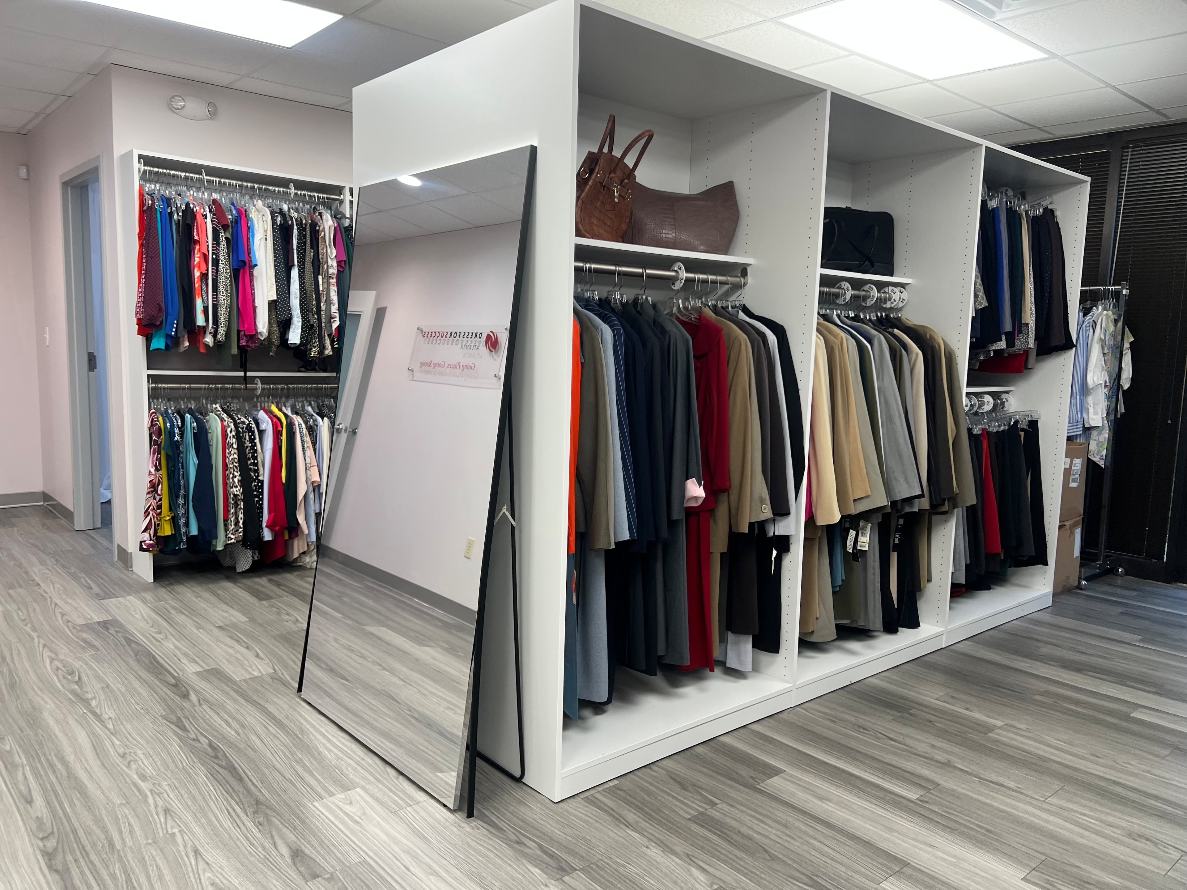 A view inside Dress for Success Georgia's expanded wardrobe offerings. (Kelly Yamanouchi/AJC)