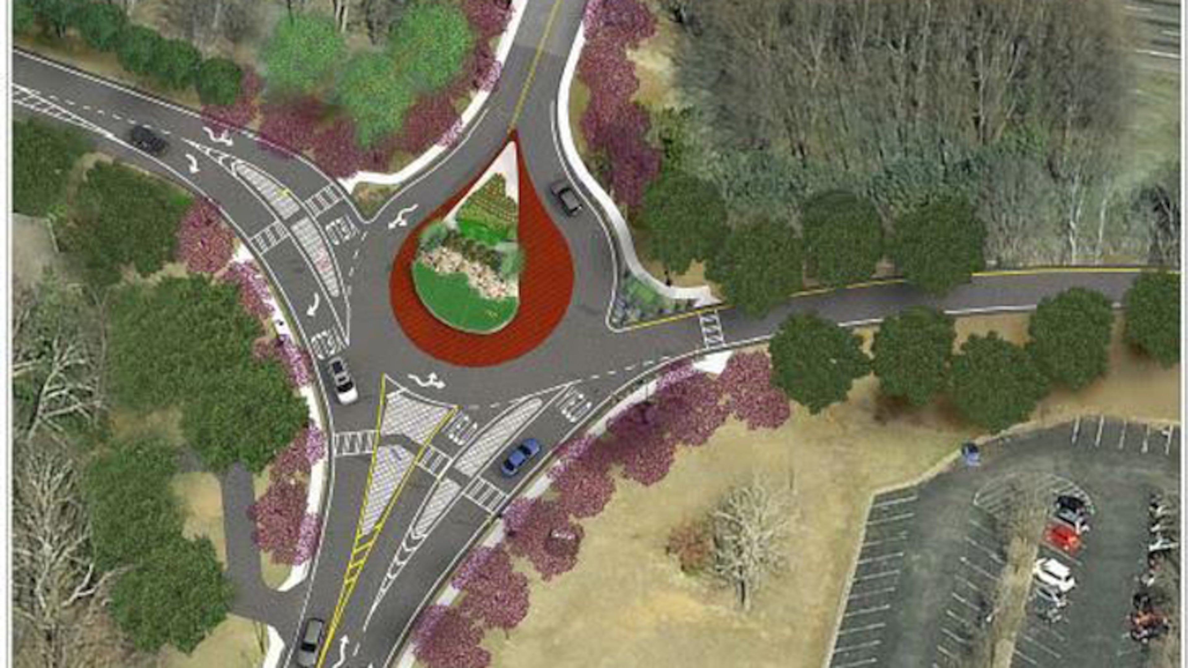 Artist’s rendering depicts one of two roundabouts constructed at the interchange of Riverside Drive and I-285 in Sandy Springs. GEORGIA DEPARTMENT OF TRANSPORTATION
