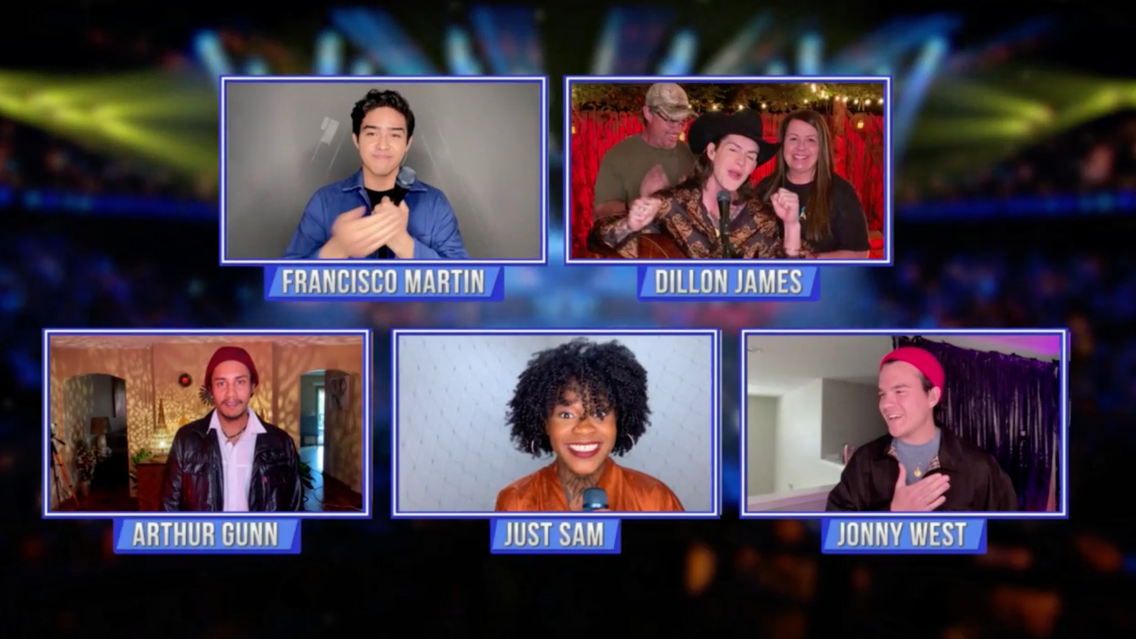 AMERICAN IDOL Ð "316 (On with the Show: Grand Finale)" - "American Idol" rounds out its all-new innovative and critically celebrated season on ABC, crowning its next singing sensation live during the epic grand finale event, SUNDAY, MAY 17 (8:00-10:00 p.m. EDT). (ABC)
ARTHUR GUNN, FRANCISCO MARTIN, JUST SAM, DILLON JAMES, JONNY WEST