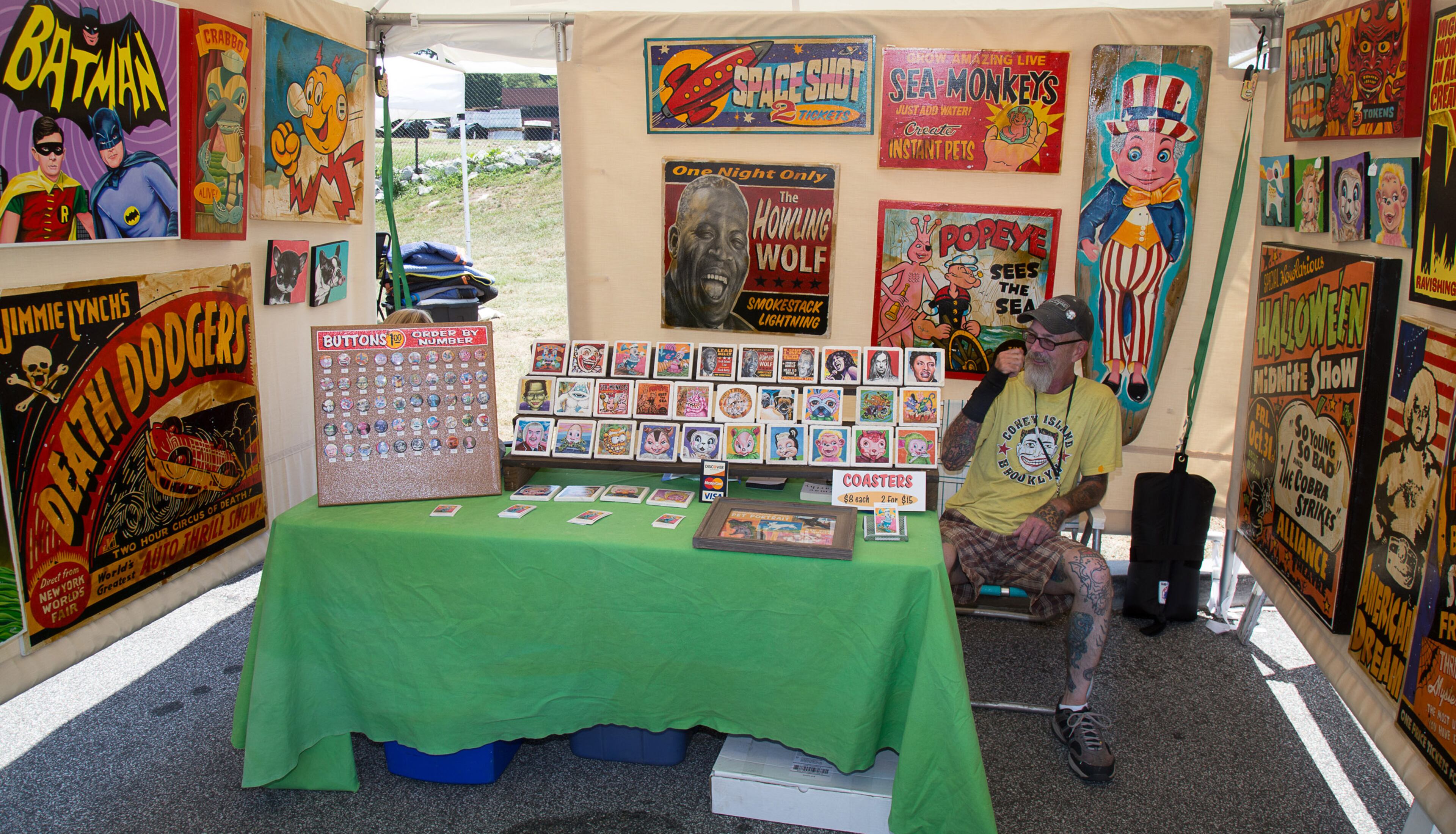 Painter Dirk Hays waits for customers to walk into his tent during the Old Fourth Ward Park Arts Festival in Atlanta, Ga. Saturday, June 25, 2016. STEVE SCHAEFER / SPECIAL TO THE AJC