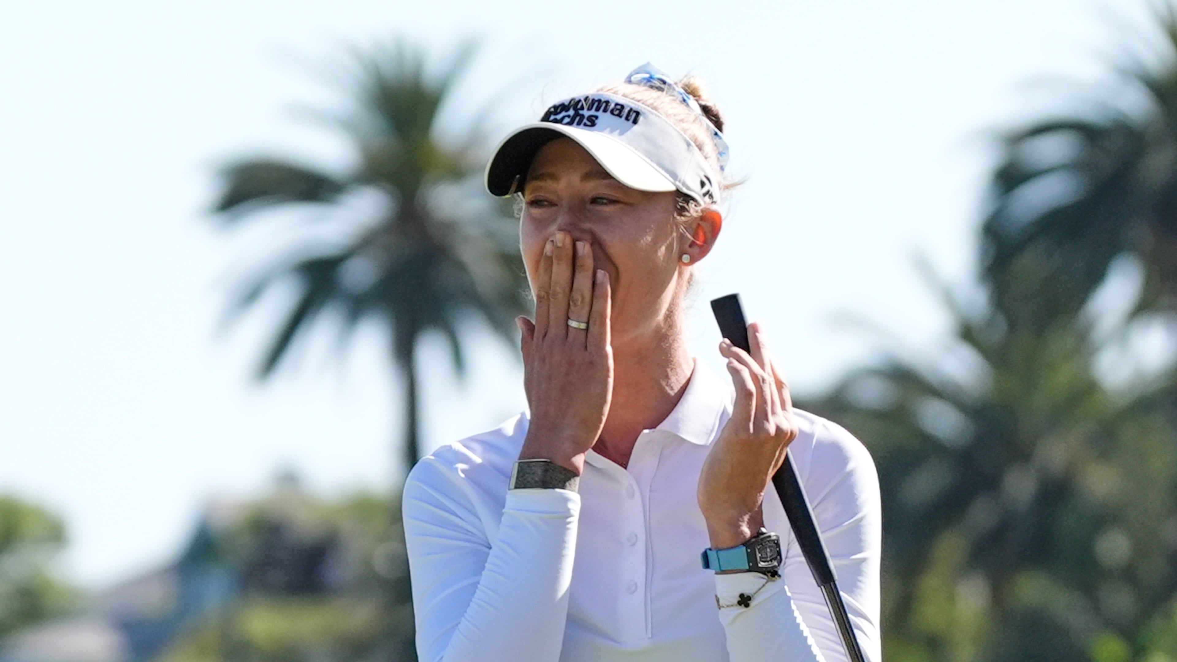 Nelly Korda reacts after winning the U.S. Women's Open golf tournament Sunday, June 7, 2026, in the Pacific Palisades area of Los Angeles. (AP Photo/Ashley Landis)