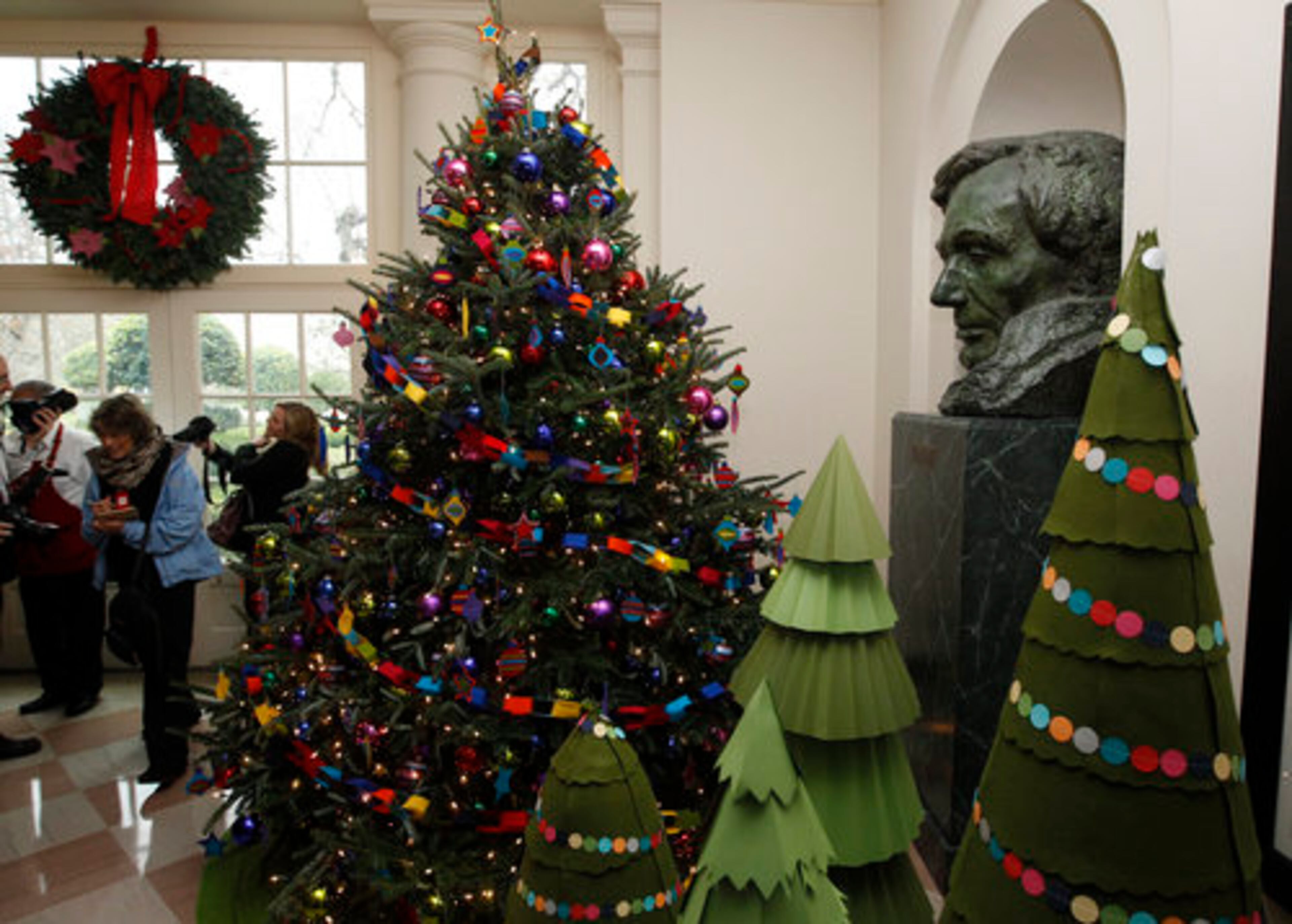 A bust of Abraham Lincoln is seen in the East Garden Room.