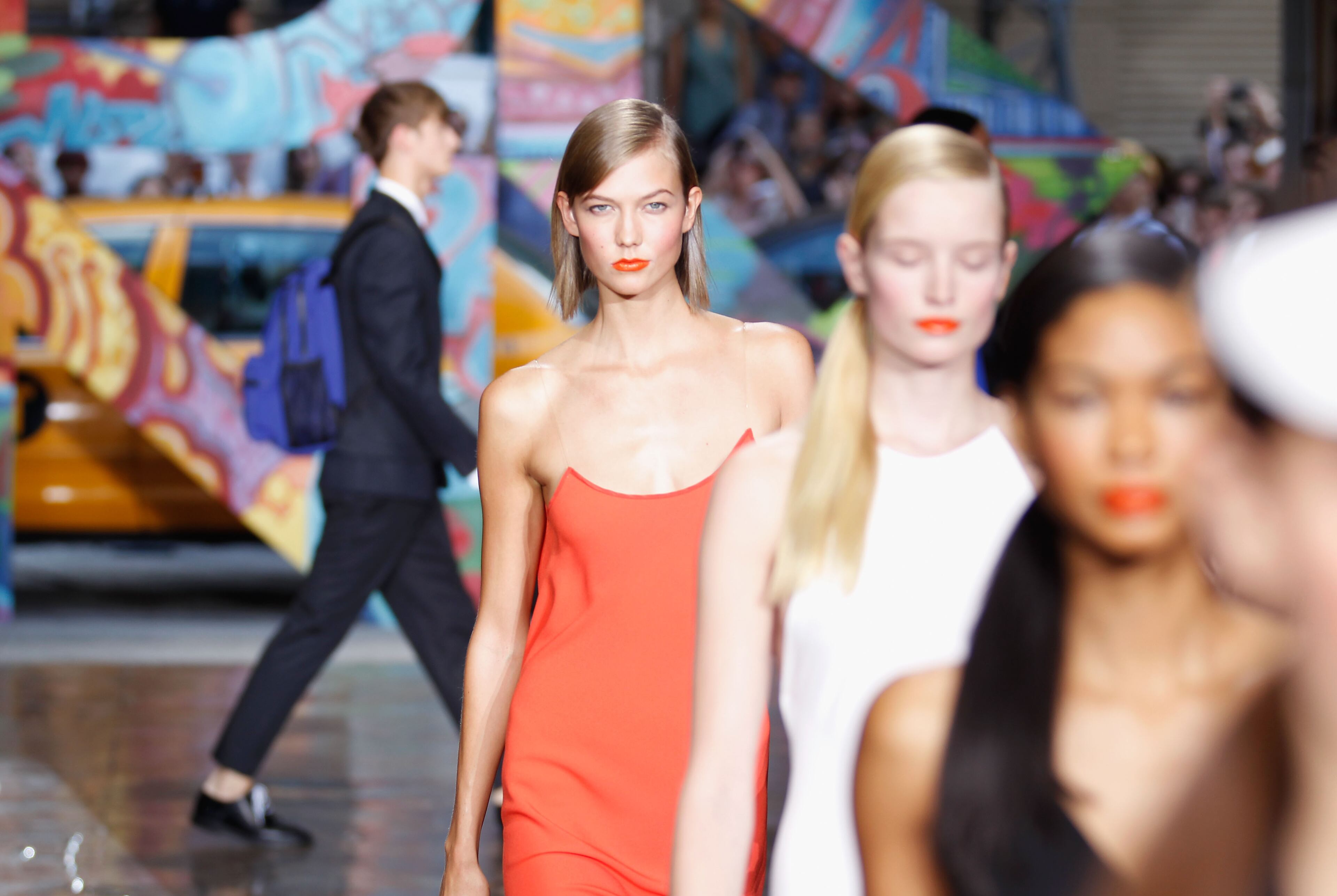 Model Karlie Kloss walks the runway at DKNY Women's Spring 2014 fashion show dring Mercedes-Benz Fashion Week Spring 2014 on Sept. 8, 2013, in New York City.