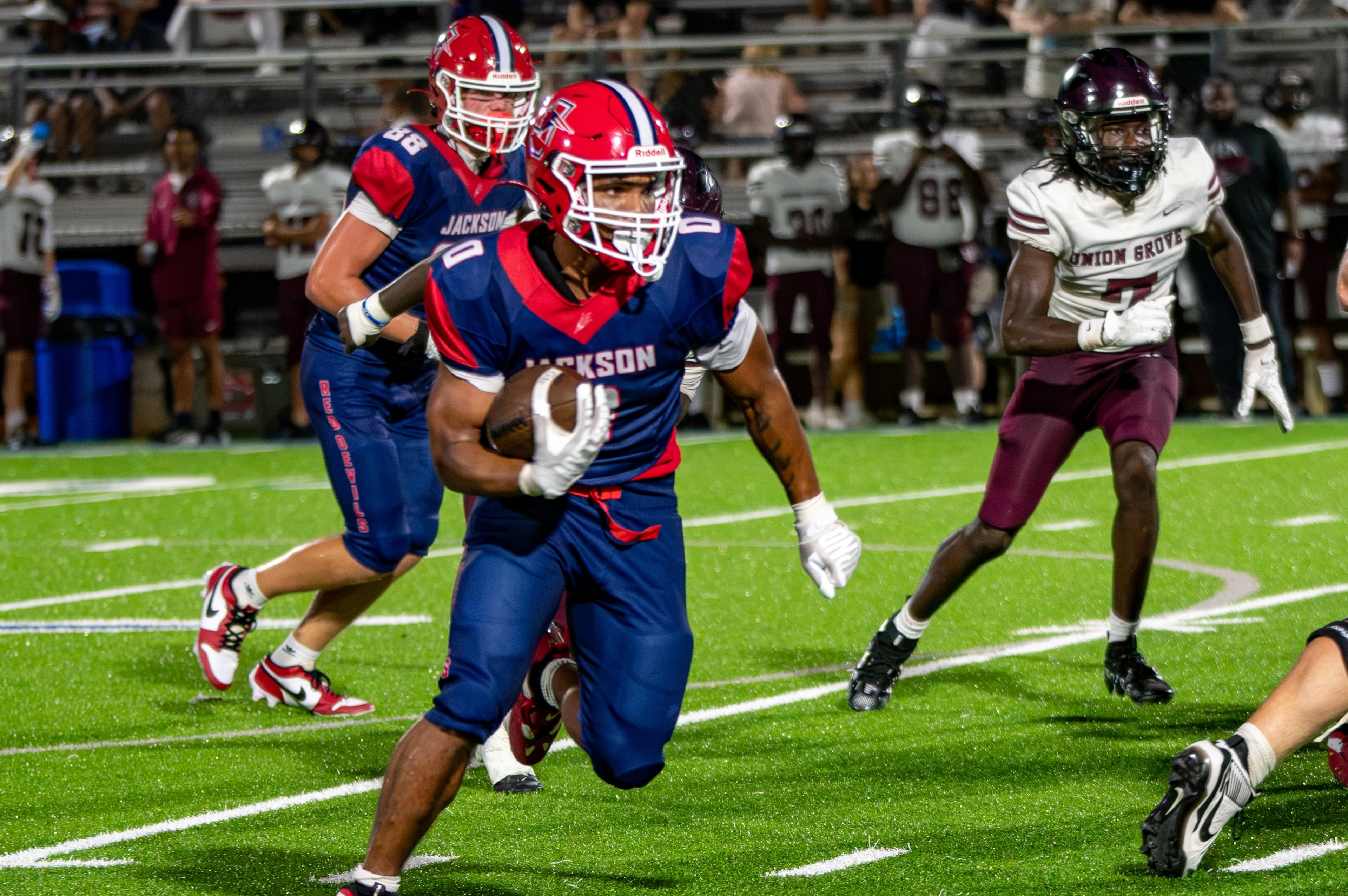 Jackson running back Danarri Brown scored nine touchdowns in a game Sept. 4, 2026, against Union Grove. That's the most in a GHSA game since Kenneth Moore of Calhoun scored 10 in 1948.