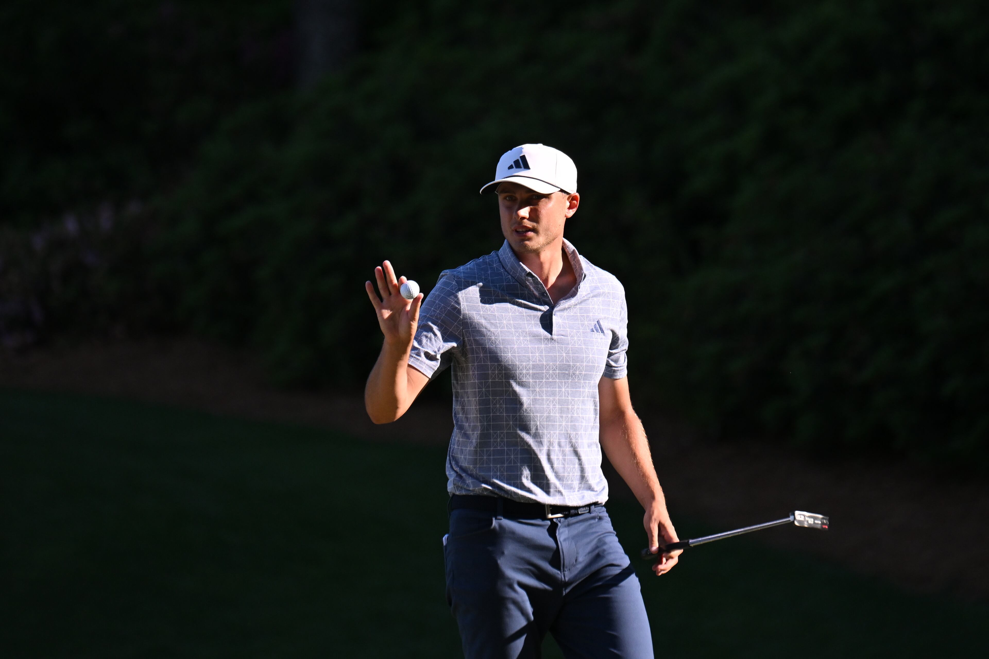 Ludvig Aberg reacts after birdie on 13th hole during the final round of the 2024 Masters Tournament at Augusta National Golf Club, Sunday, April 14, 2024, in Augusta, Ga. (Hyosub Shin / Hyosub.Shin@ajc.com)
