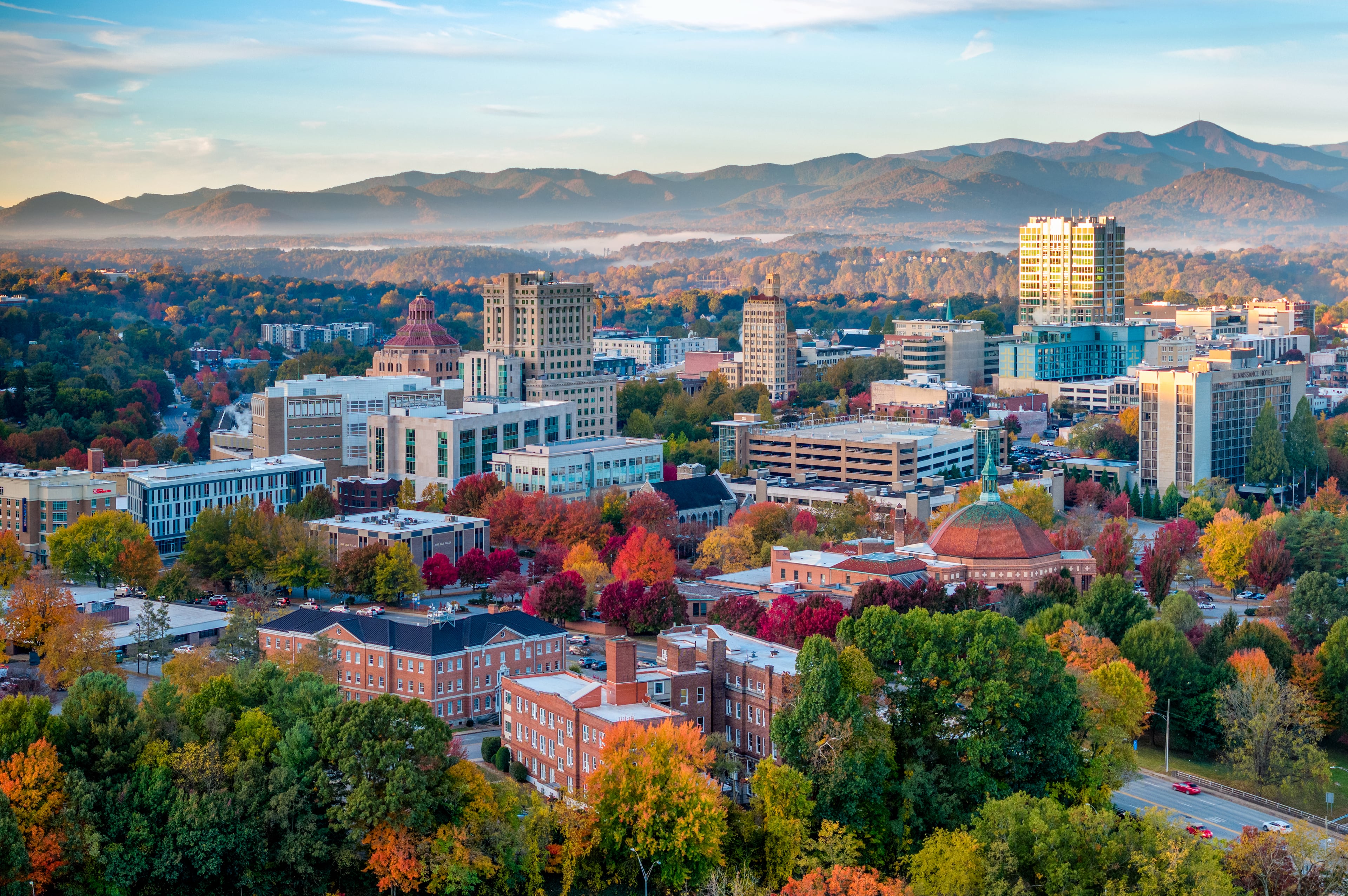 A drone's eye view of Asheville in the fall