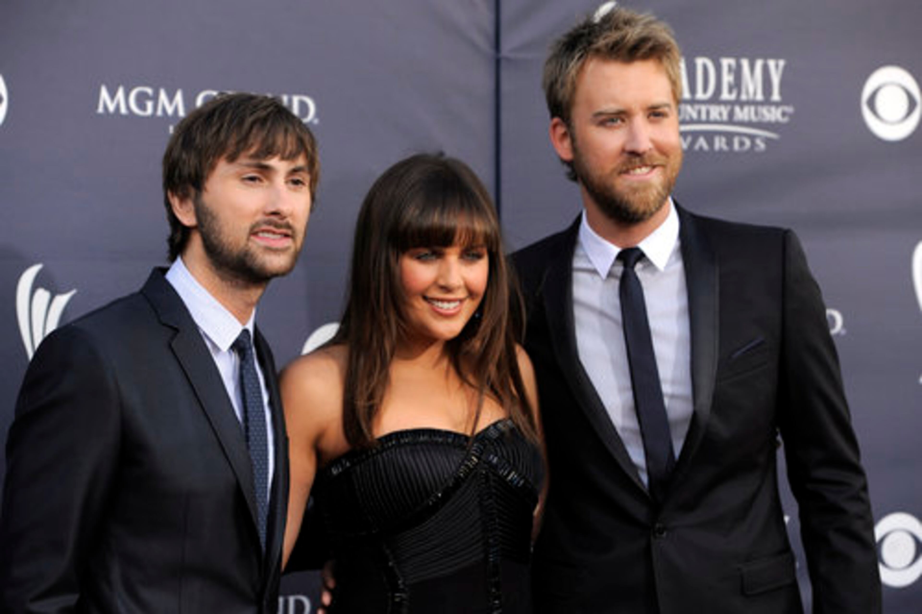 From left, Dave Haywood, Hillary Scott and Charles Kelley, of Lady Antebellum, arrive at the 46th Annual Academy of Country Music Awards in Las Vegas on Sunday, April 3, 2011.