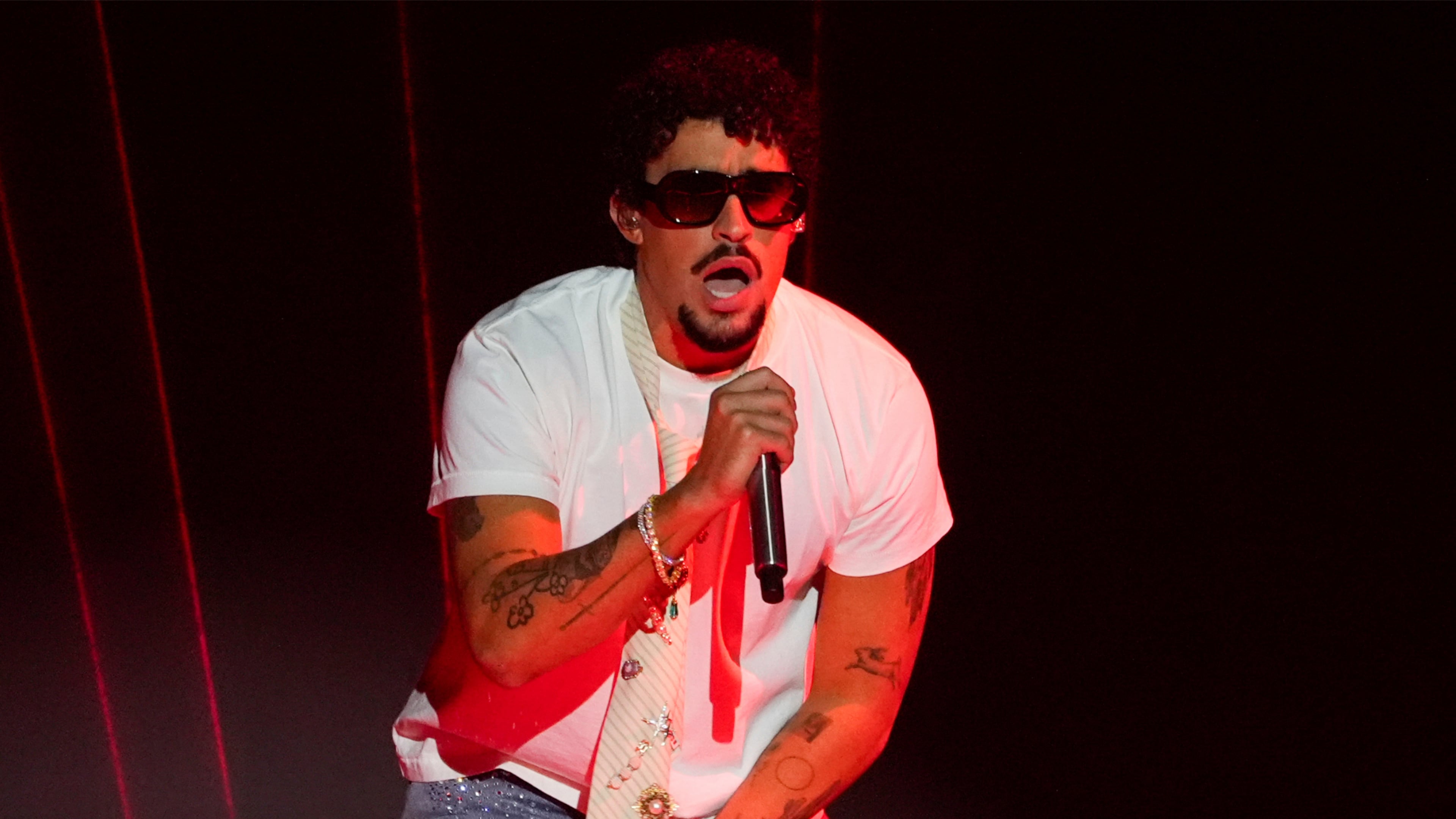 FILE - Bad Bunny performs during the iHeartRadio Music Awards in Los Angeles on March 17, 2025. (AP Photo/Chris Pizzello, File)