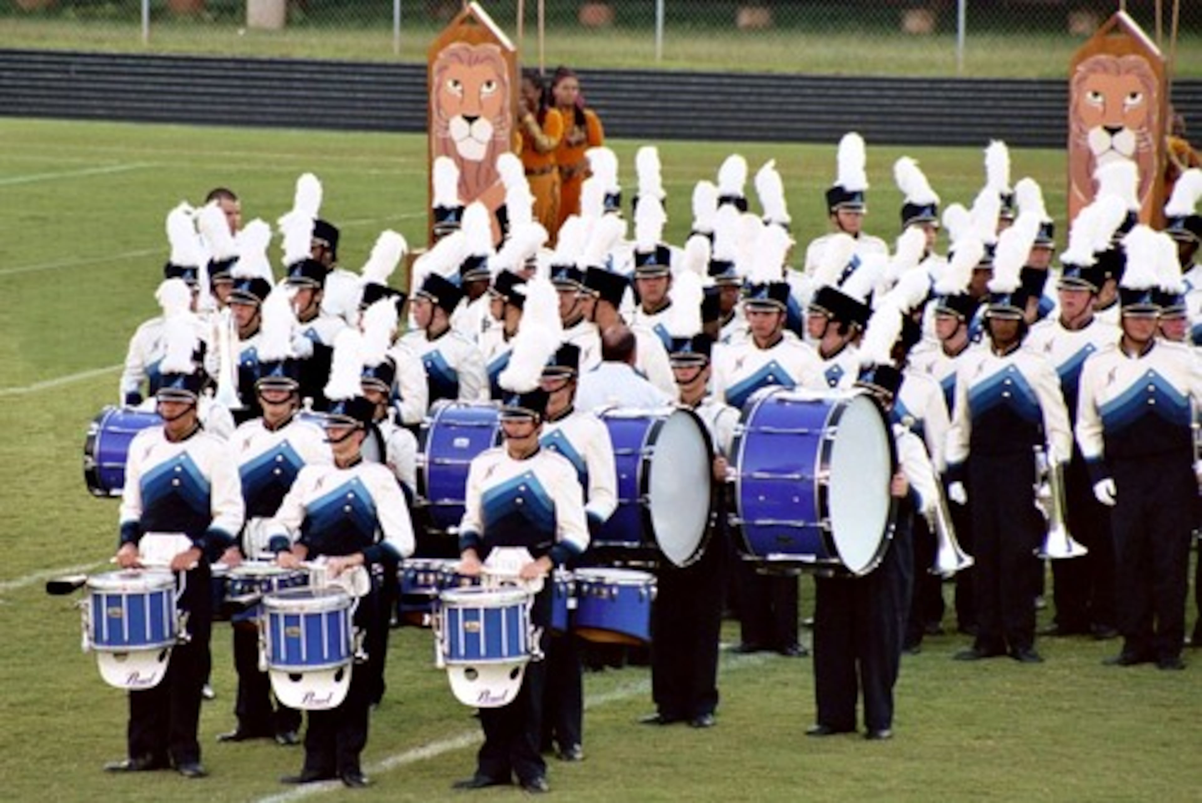 The Drumline leads the 2007 Marching Cats of Newnan High School.