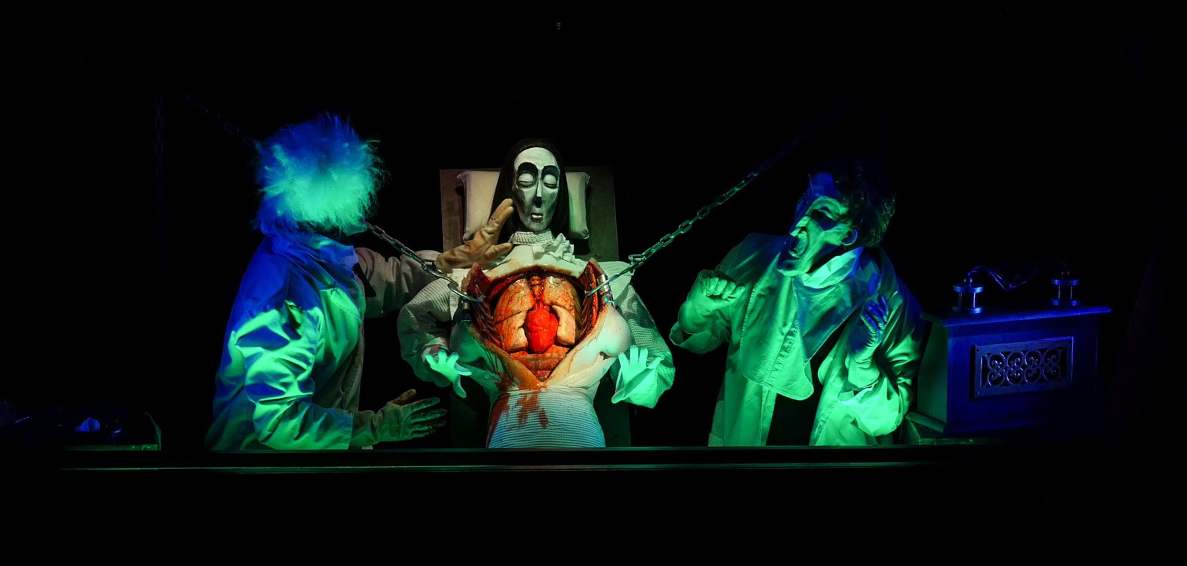 A doctor and his assistant attempt to bring the doctor’s daughter back to life in “A Horrific Experiment,” one of the more gruesome elements of “The Ghastly Dreadfuls” at the Center for Puppetry Arts. CONTRIBUTED BY CENTER FOR PUPPETRY ARTS
