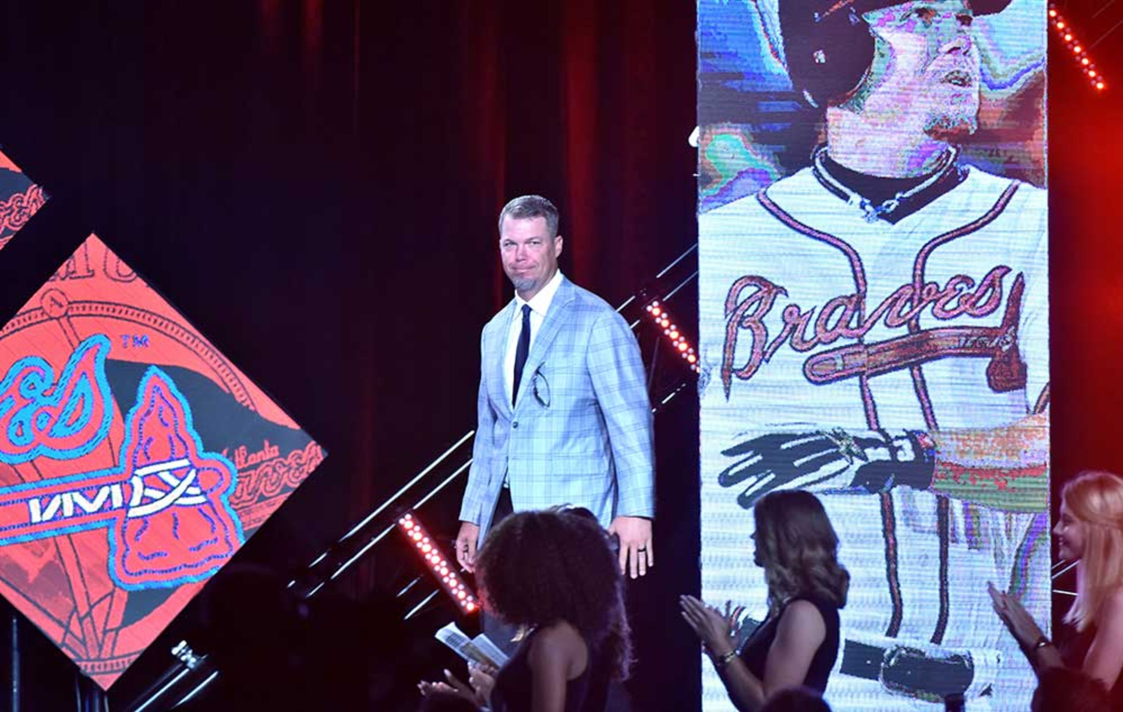 Atlanta Braves Hall of Famer Chipper Jones is introduced during Braves Hall of Fame luncheon at Hyatt Regency on Friday, August 19, 2016. Atlanta Braves President John Schuerholz and former outfielder Andruw Jones were inducted into the Braves Hall of Fame. The duo were inducted during a luncheon and honored that evening in a pregame ceremony before the Braves play the Washington Nationals.