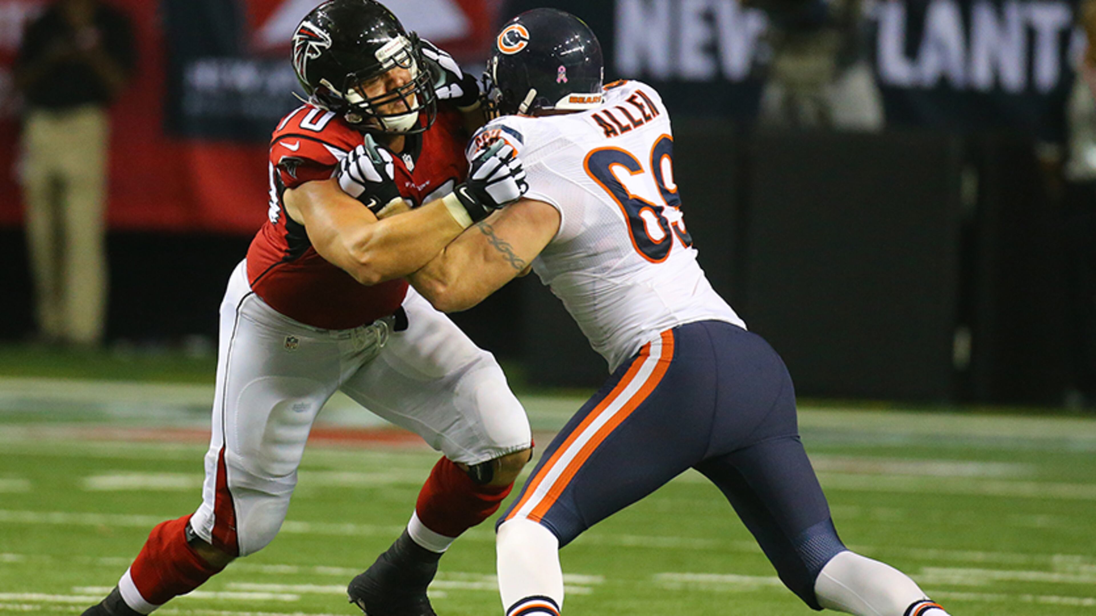 Falcons rookie left tackle Jake Matthews (70) missed one start after injuring his left ankle in the season opener.