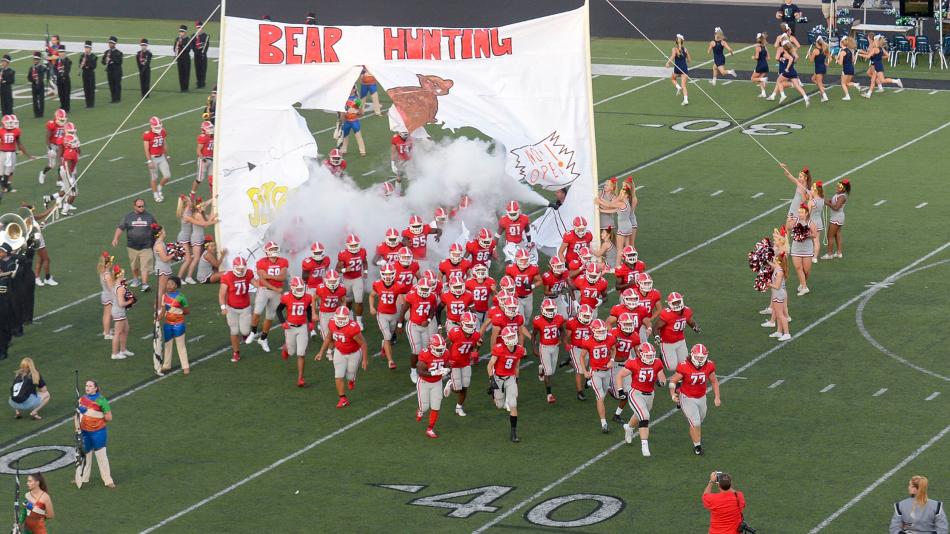 The Allatoona Buccaneers take the field prior to the start of their home game against the Creekview Grizzlies Friday. (Daniel Varnado/Special)
