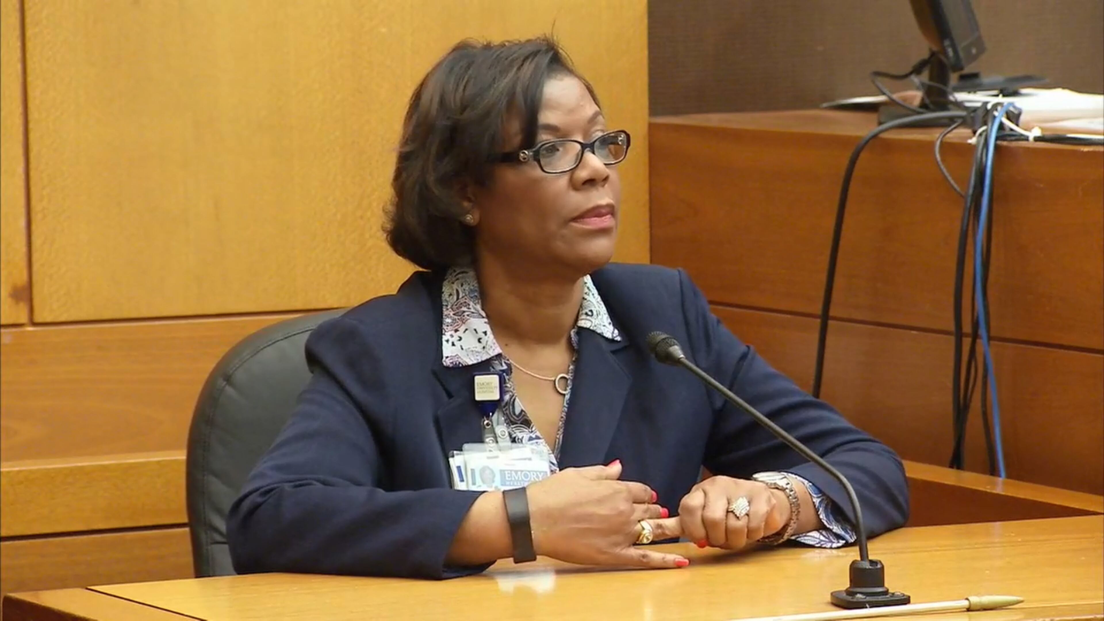 Linda Scott-Harris, a director for public safety at Emory Hospital on Clifton Road, testifies during the murder trial of Tex McIver on March 15, 2018 at the Fulton County Courthouse. (Channel 2 Action News)