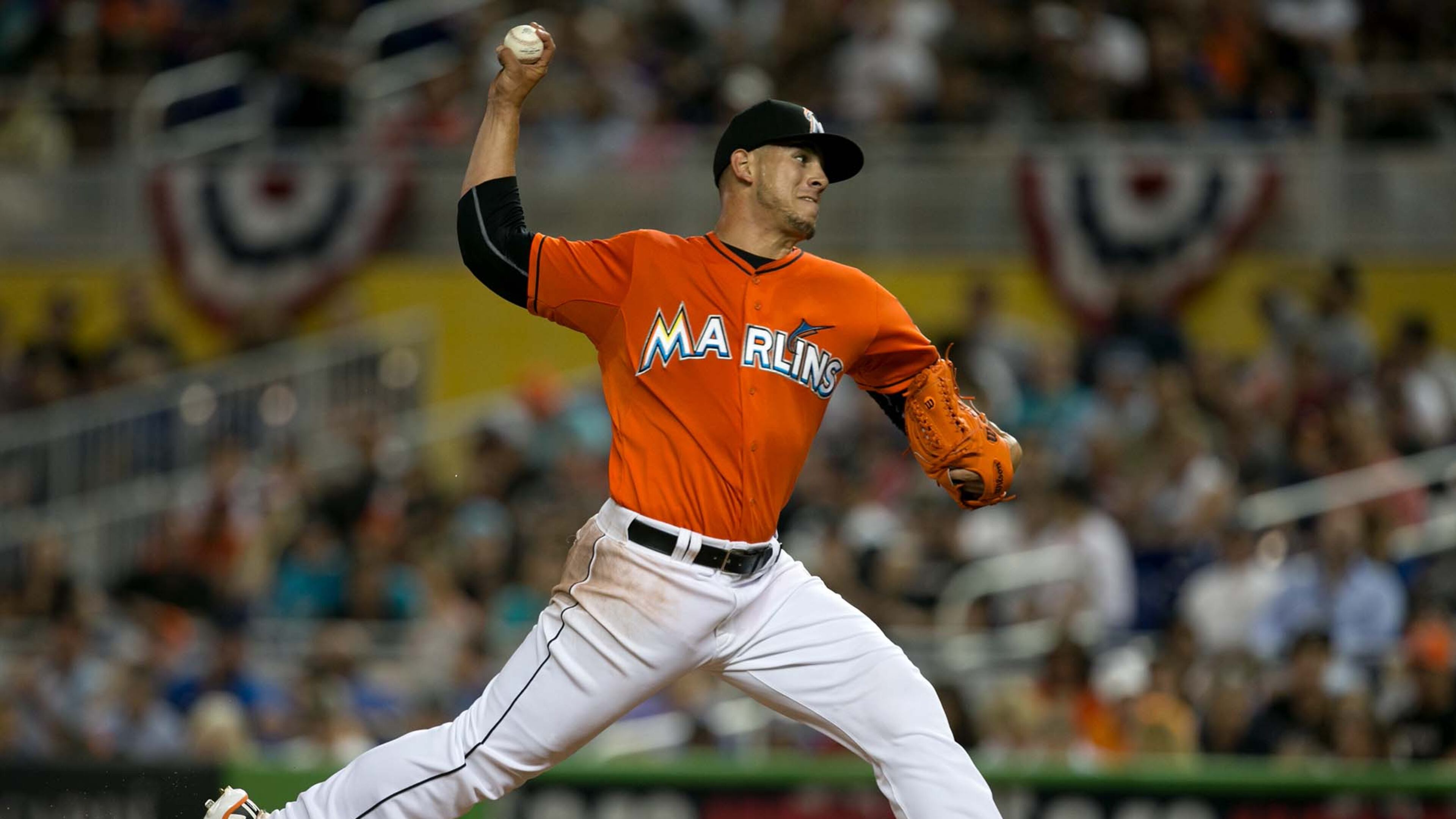 Miami Marlins starting pitcher Jose Fernandez pitches against the Colorado Rockies on Opening Day on March 31, 2014. Fernandez was driving his boat when it crashed and killed him and two passengers on Sunday, Sept. 25, 2016. (Allen Eyestone / The Palm Beach Post)
