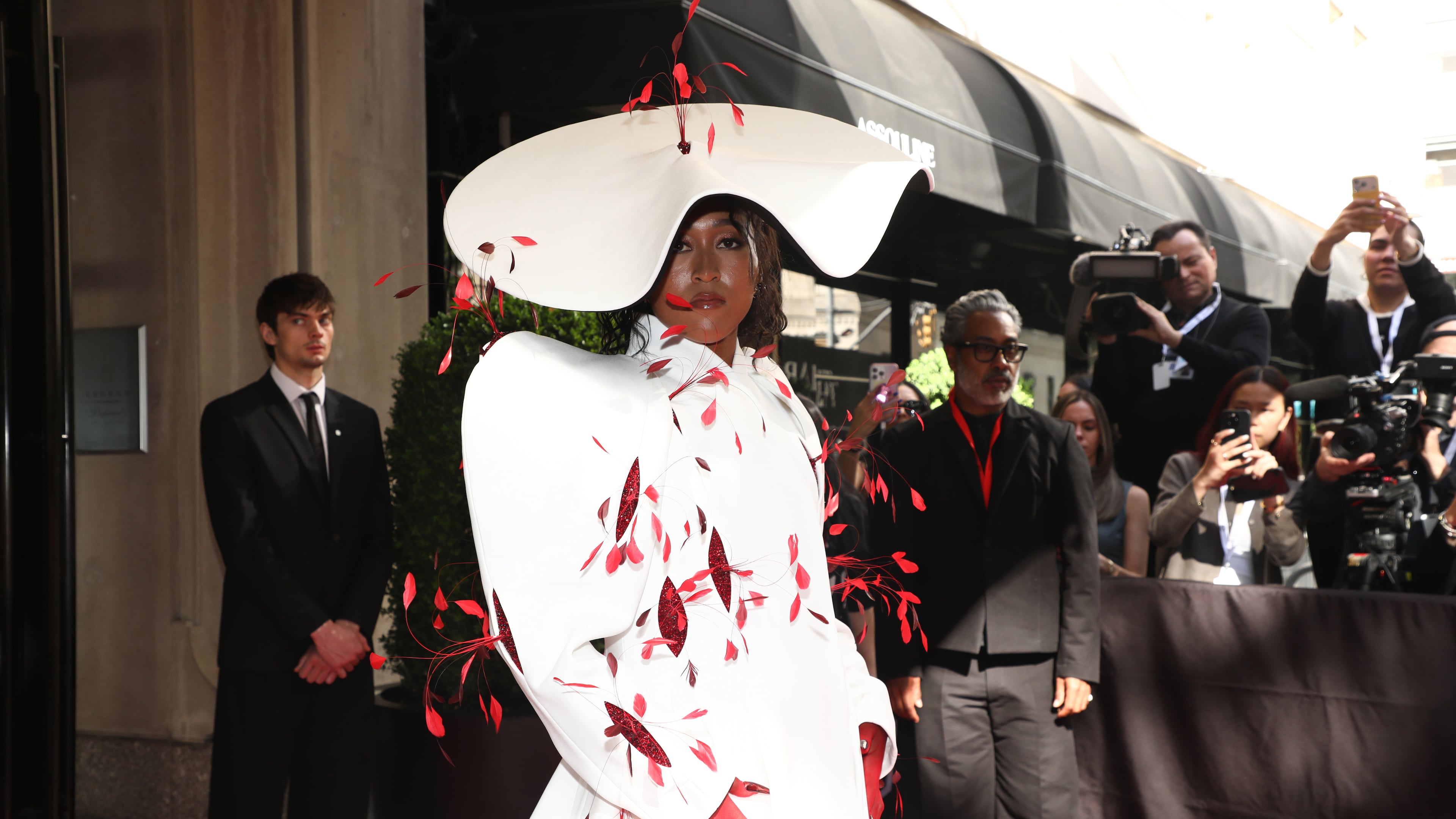 Naomi Osaka departs The Mark Hotel prior to attending The Metropolitan Museum of Art's Costume Institute benefit gala celebrating the opening of the "Costume Art" exhibition on Monday, May 4, 2026, in New York. (Photo by Andy Kropa/Invision/AP)