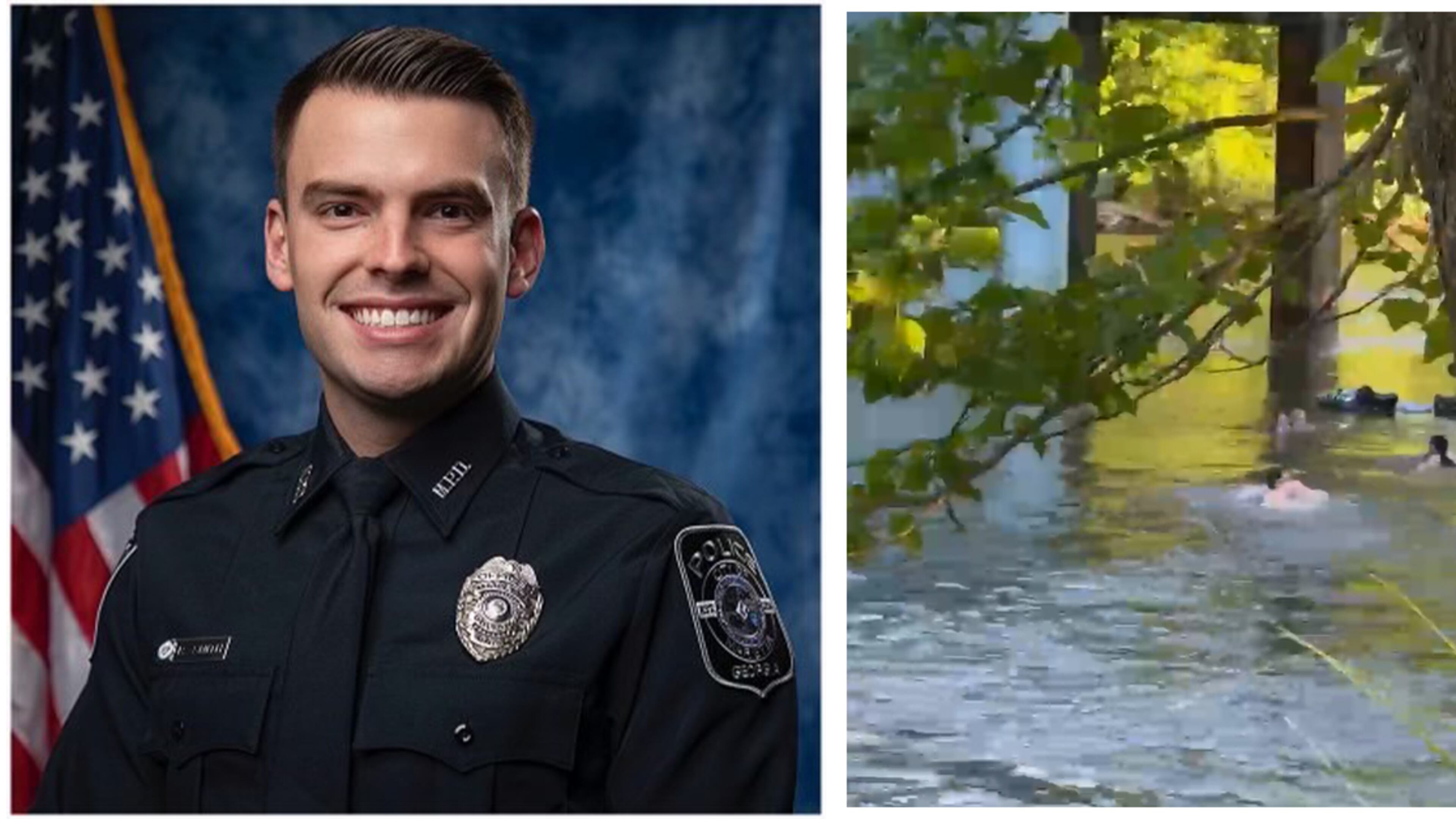 Officer Ryan Smith of the Marietta Police Department was off-duty at Canoe alongside the Chattahoochee when diners spotted a woman floating helplessly down the river. Smith and Canoe employee Tim Eskew jumped into the river to help pull the woman to safety.