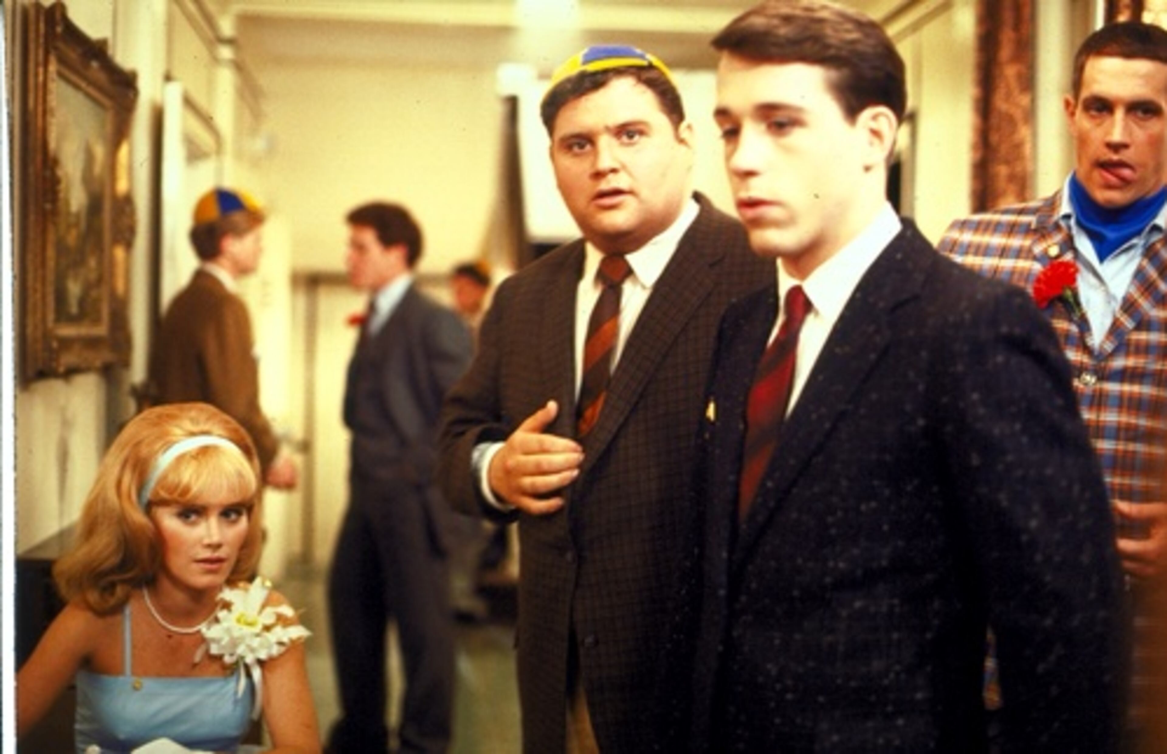 Beanies: Flounder (Stephen Furst, center) and Pinto (foreground, Thomas Hulce) set the standard for college geeks in "Animal House" ...