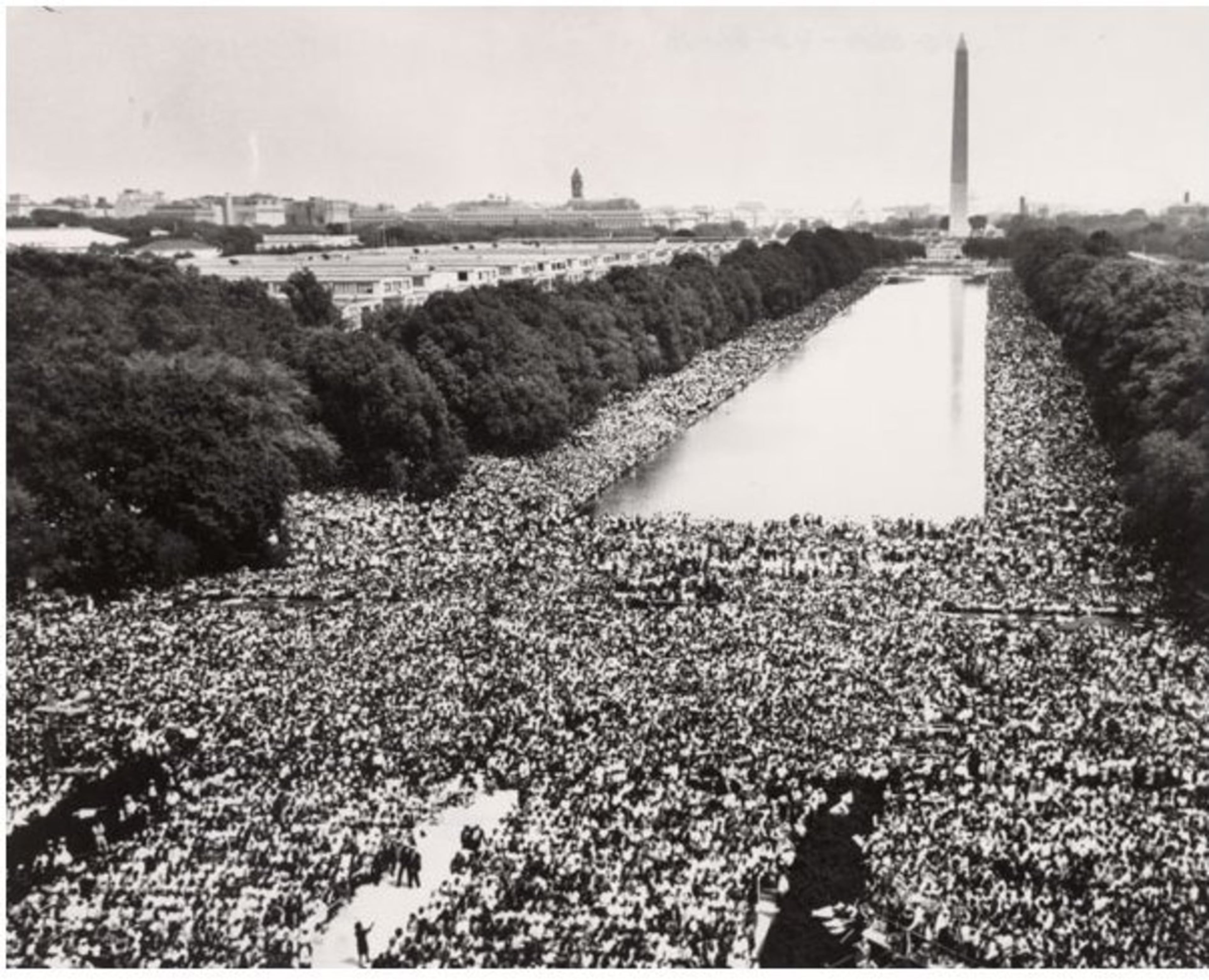 An estimated 250,000 people turned out for the peaceful march in 1963, calling for jobs and civil rights. News reports from the time said many feared the march would end in violence. National Archives