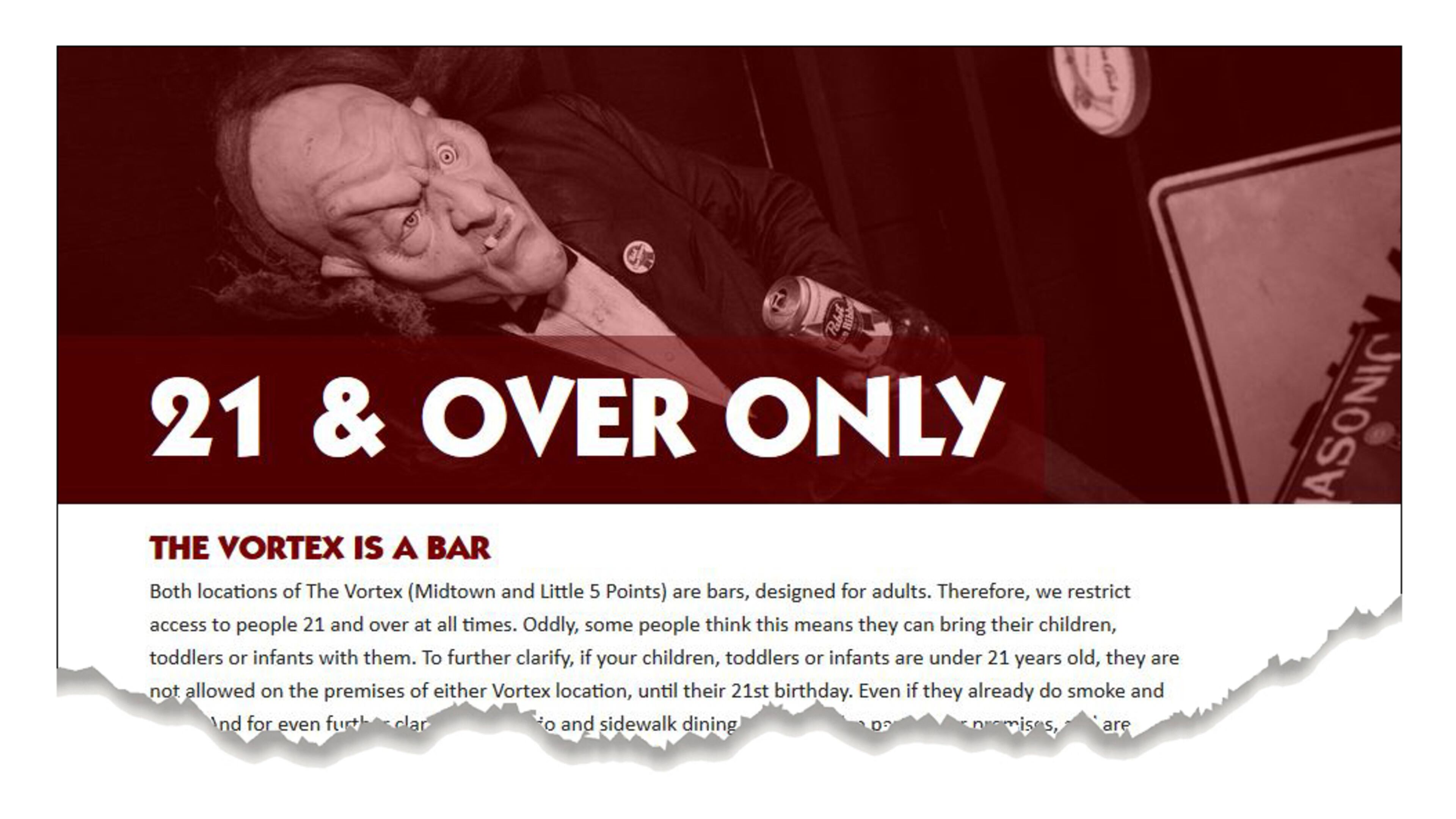 Detail of the house rules at the Vortex.