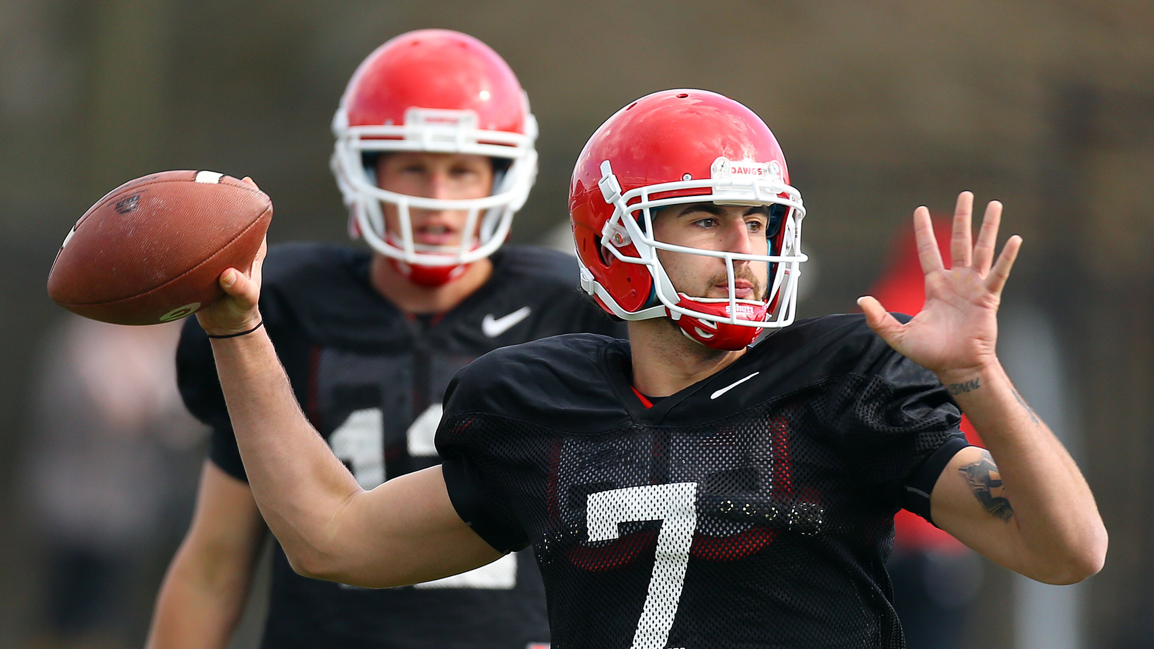 032514 ATHENS: Georgia freshman quarterback Jacob Park throws a pass during team practice on Tuesday, March 25, 2014, in Athens. CURTIS COMPTON / CCOMPTON@AJC.COM032514 ATHENS: Georgia freshman quarterback Jacob Park throws a pass during team practice on Tuesday, March 25, 2014, in Athens. CURTIS COMPTON / CCOMPTON@AJC.COM