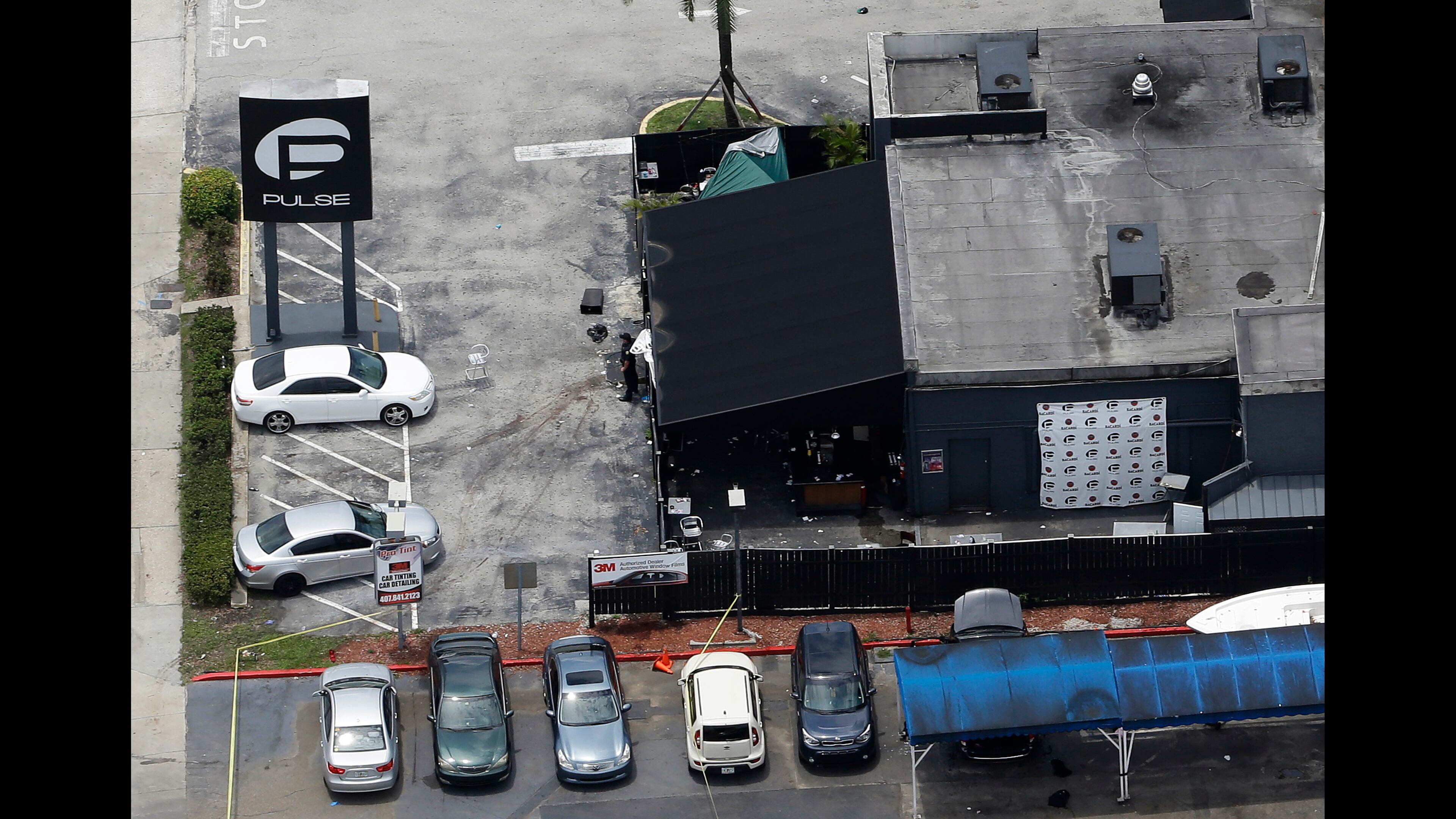This photo shows the Pulse nightclub following a fatal shooting Sunday, June 12, 2016, in Orlando, Fla. (AP Photo/Chris O'Meara)
