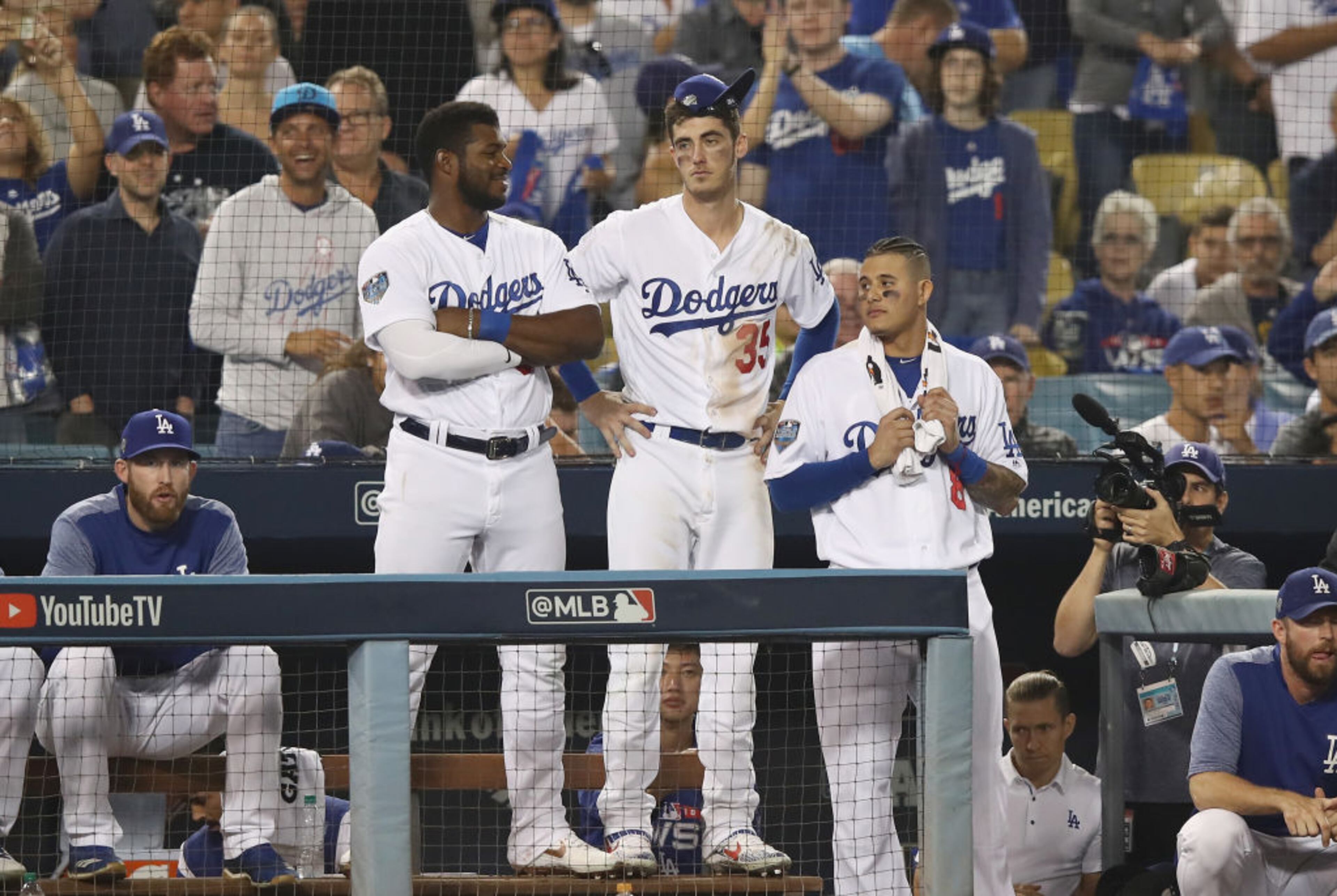 LOS ANGELES, CA - OCTOBER 26: Cody Bellinger #35 of the Los Angeles Dodgers looks on against the Boston Red Sox in Game Three of the 2018 World Series at Dodger Stadium on October 26, 2018 in Los Angeles, California. (Photo by Ezra Shaw/Getty Images)