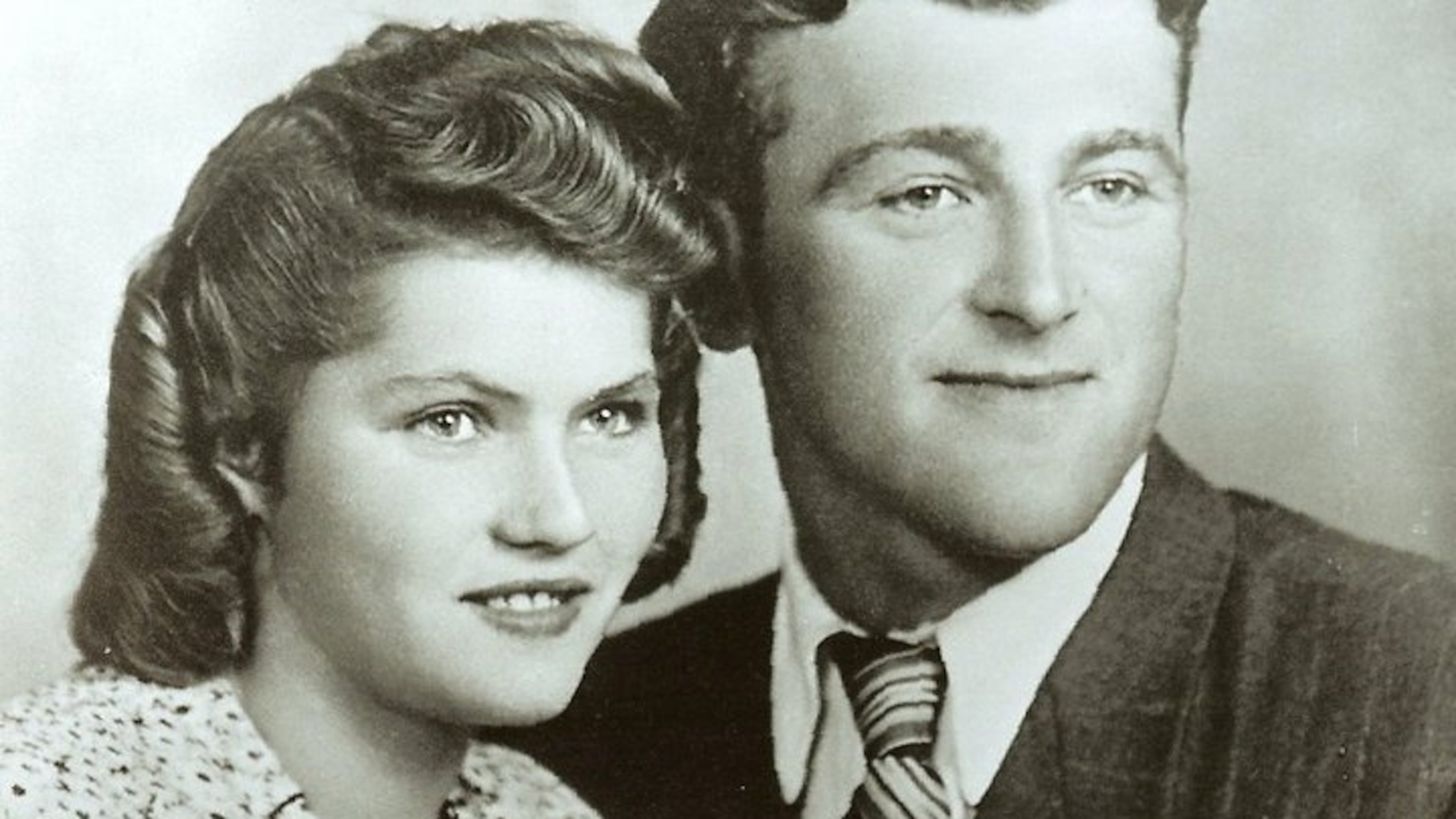 Lola Borkowska and Rubin Zychilinsky, who came from neighboring towns in Poland, survived forced labor and concentration camps to meet and marry. They are seen here in a 1946 photograph. Contributed by Karen and Andrew Edlin