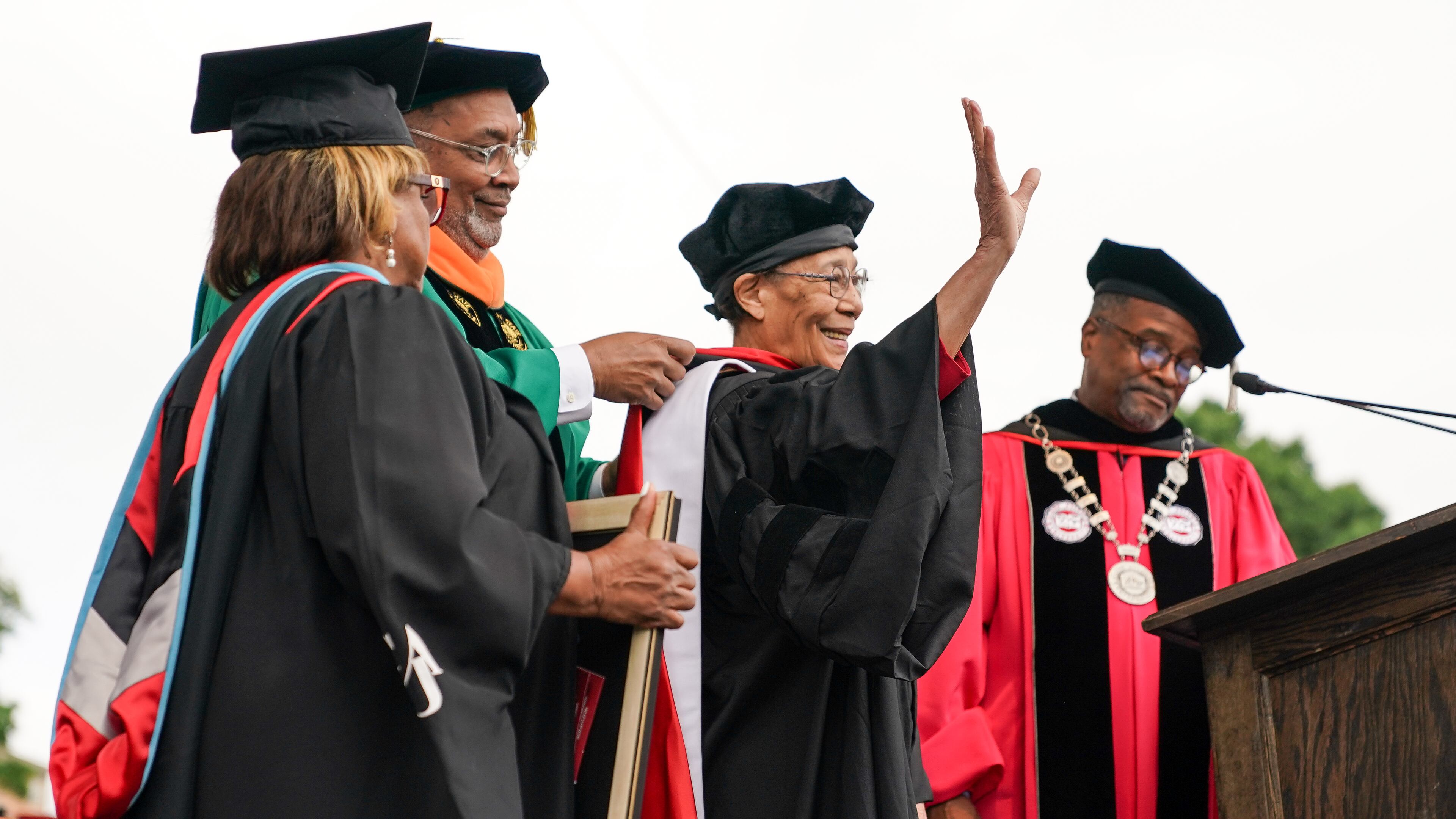 Mary Frances Early was presented with an honorary doctorate degree from Clark Atlanta University in 2022. Early was the first Black student to graduate from the University of Georgia. She has since dedicated herself to building awareness of age-related macular degeneration, a condition she has endured for the last decade. (Elijah Nouvelage for The Atlanta Journal-Constitution)