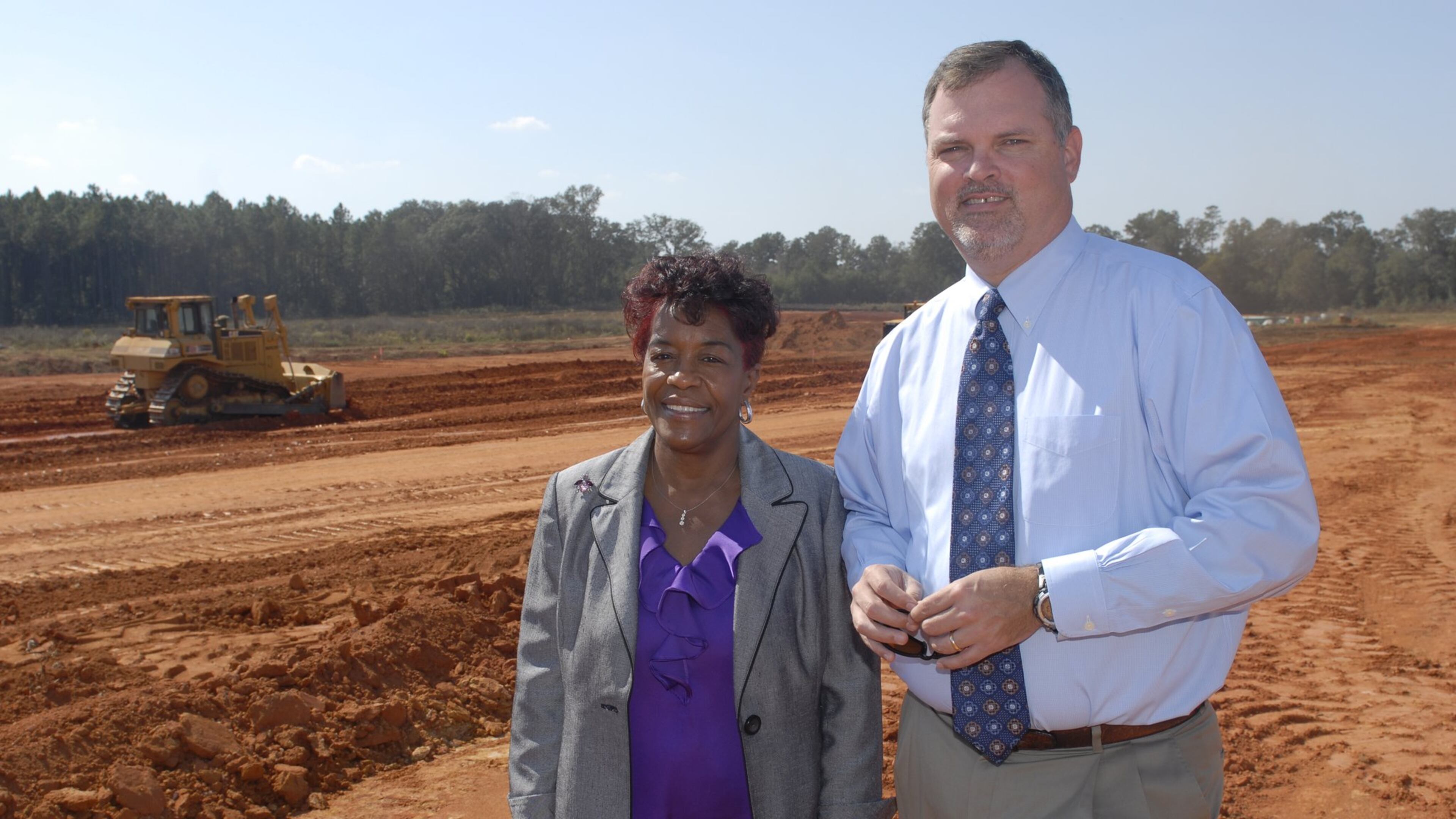 Albany Mayor Dorothy Hubbard, left, and Albany-Dougherty Economic Development Commission President Ted Clem stand at a new industrial park on the city’s outskirts. City leaders hope a $30 million fund they ve created to recruit businesses to move to Albany will usher in economic renewal.