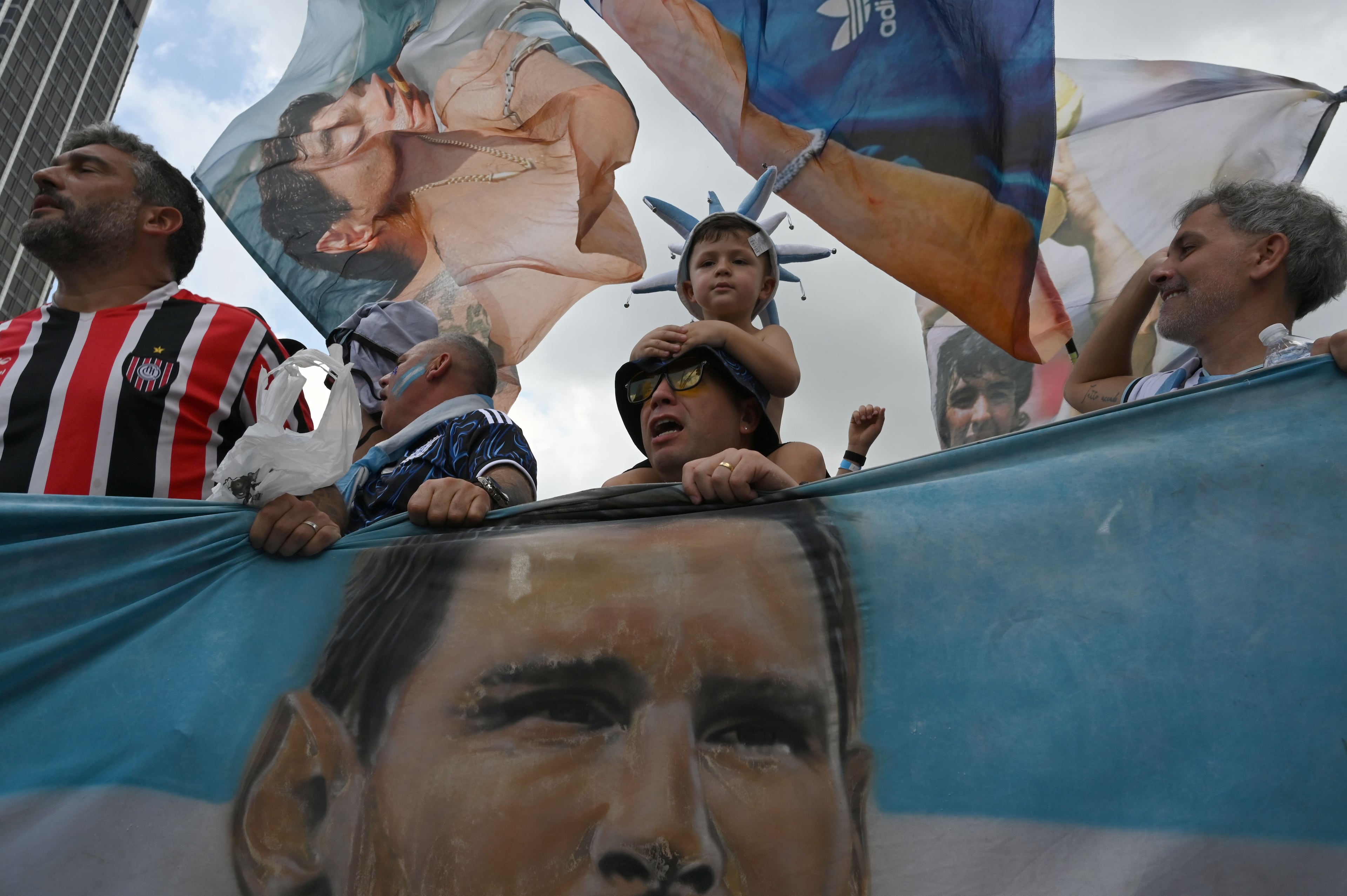 Argentina fans are gathering at Underground Atlanta ahead of the FIFA World Cup semifinal between Argentina and England on Wednesday, July 15, 2026, in Atlanta. (Hyosub Shin/AJC)