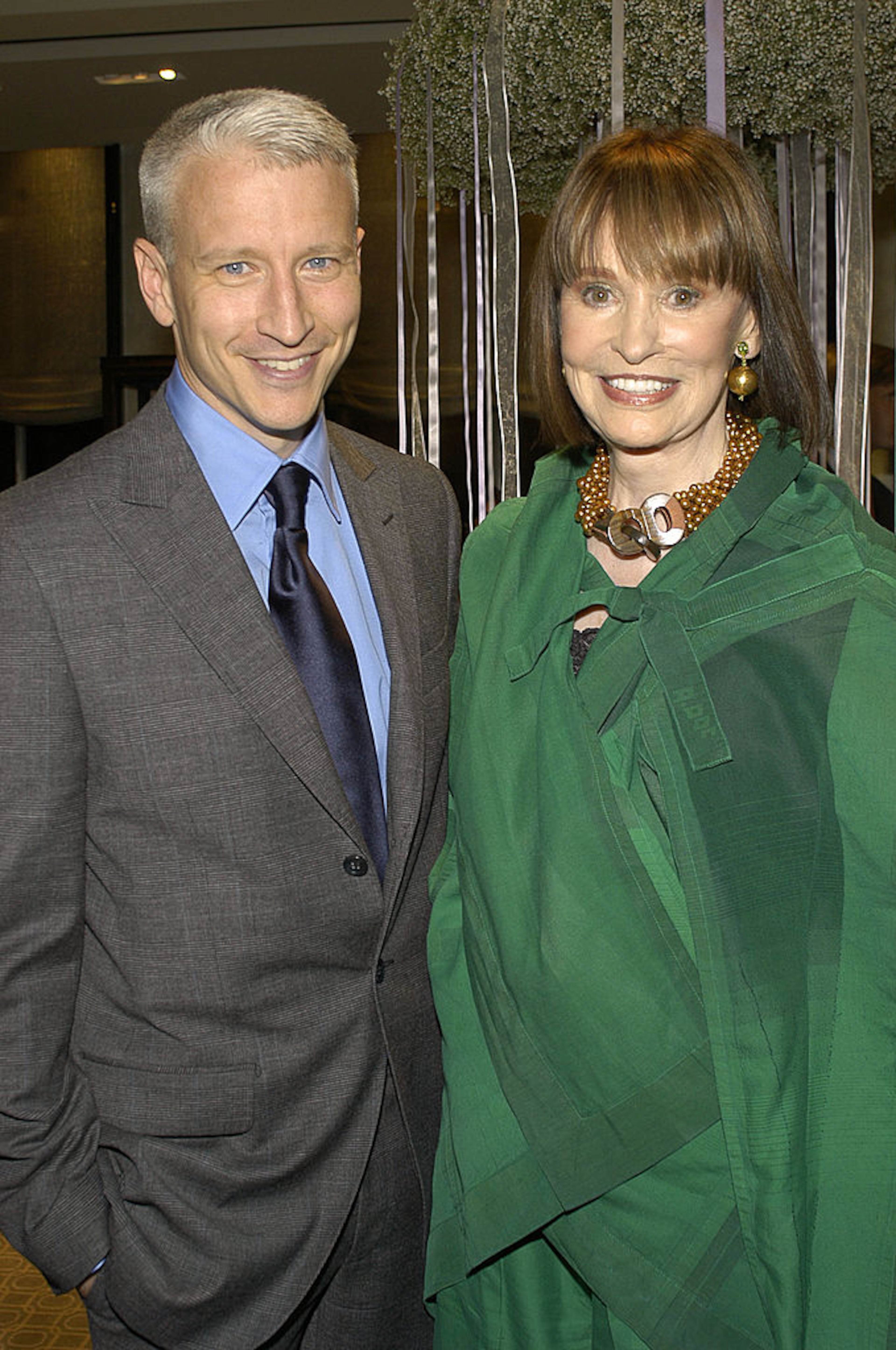 Anderson Cooper and Gloria Vanderbilt at the Tiffany Store in New York, New York (Photo by Rabbani and Solimene Photography/WireImage)