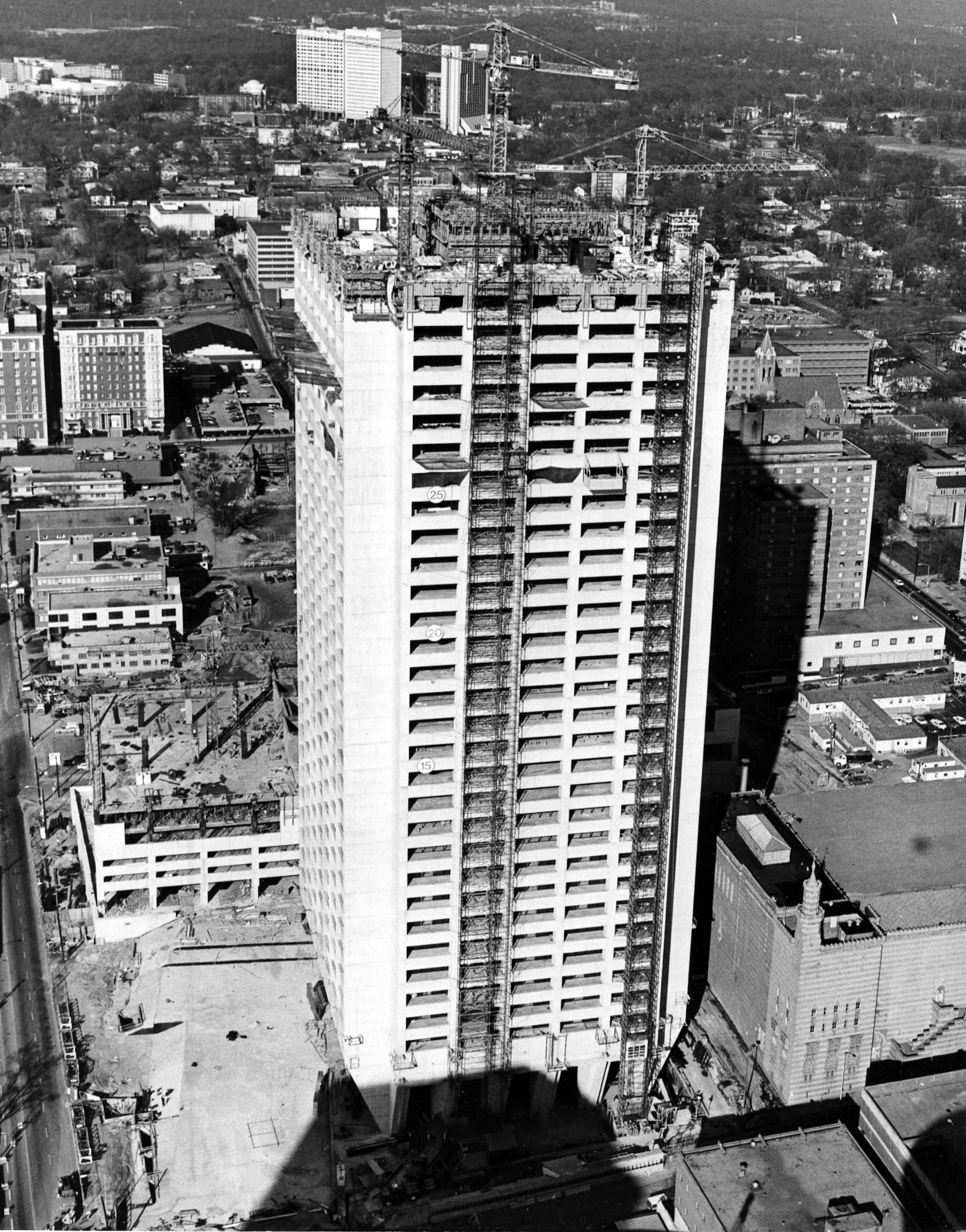 In this 1979 shot, construction workers work on the 32nd floor of Southern Bell's new corporate headquarters in Midtown Atlanta. The $90 million structure, which sits on a commanding site at Ponce de Leon Avenue and West Peachtree Street, will rise 47 floors. It was completed in 1982 and was known as the Southern Bell Center, then BellSouth Center and, as it is today, AT&T Midtown Center I.